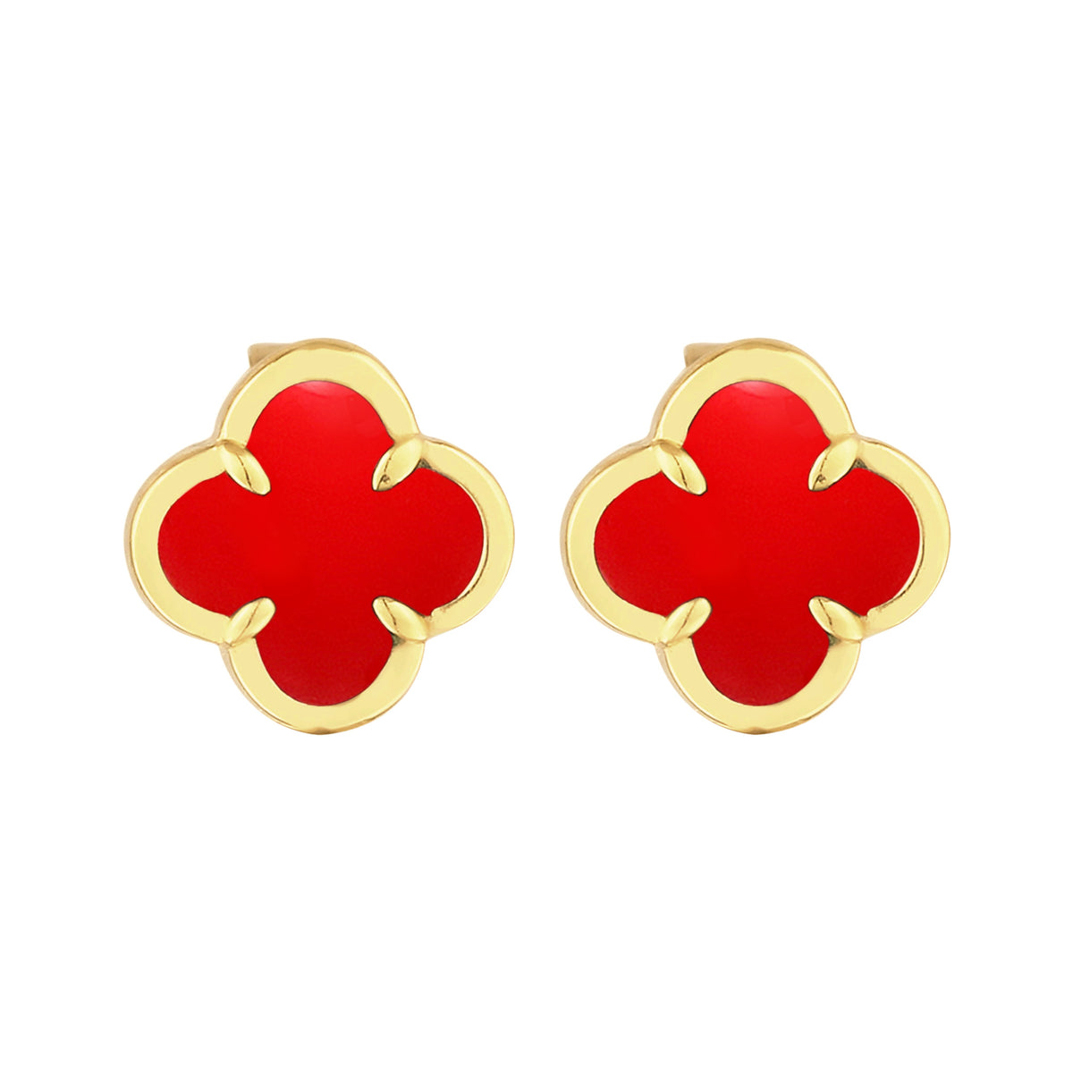 Rot - Elli | Ohrstecker Kleeblatt | Emaille | 925 Sterling Silber vergoldet