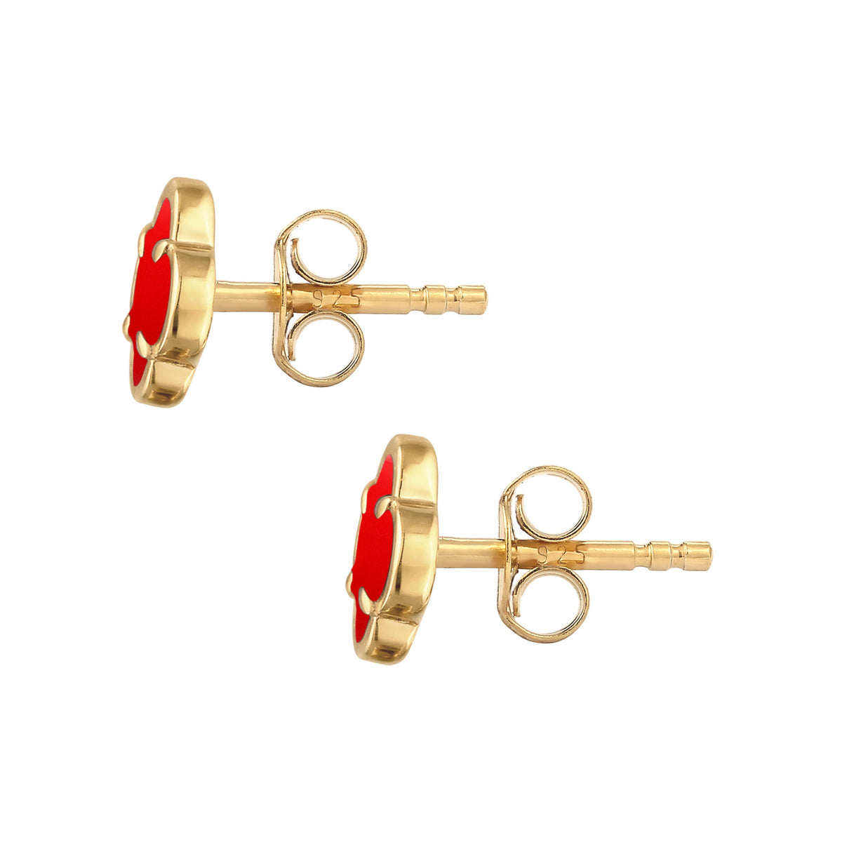 Rot - Elli | Ohrstecker Kleeblatt | Emaille | 925 Sterling Silber vergoldet