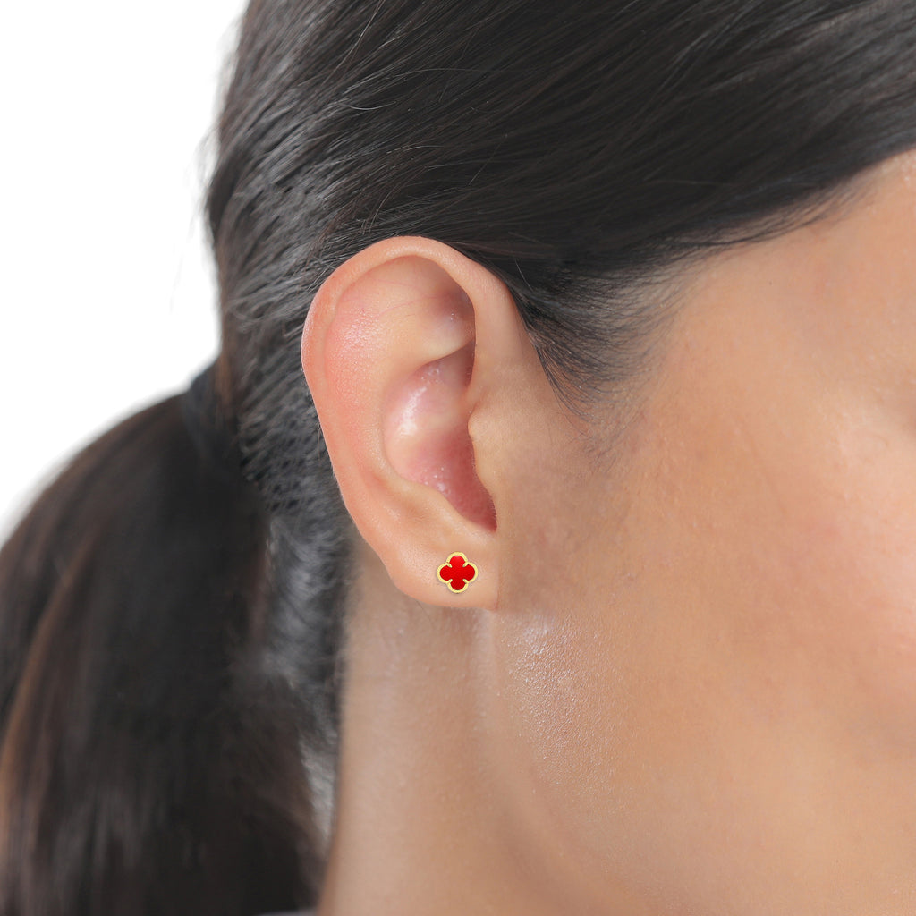 Rot - Elli | Ohrstecker Kleeblatt | Emaille | 925 Sterling Silber vergoldet