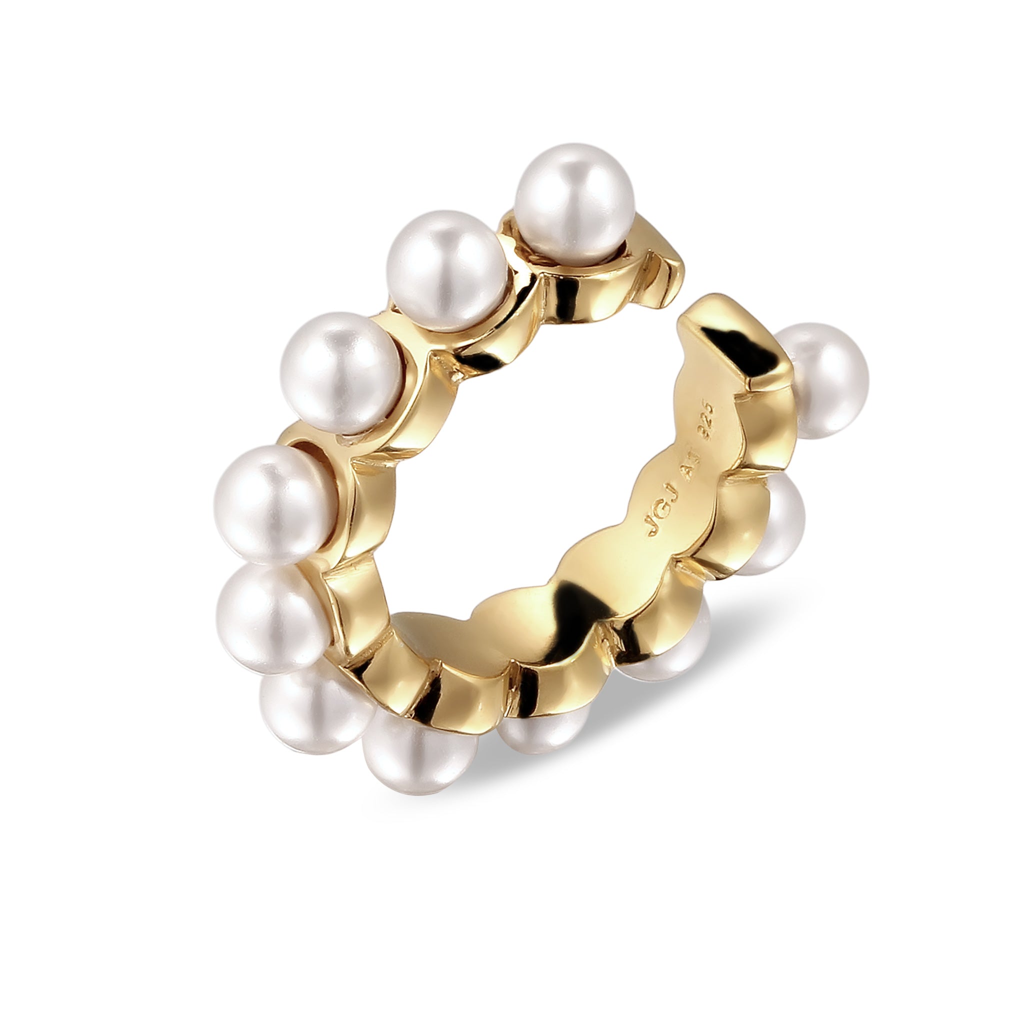 Gold - Elli | Earcuff | Mit Perlen von Swarovski® (Weiß) | 925 Sterling Silber vergoldet