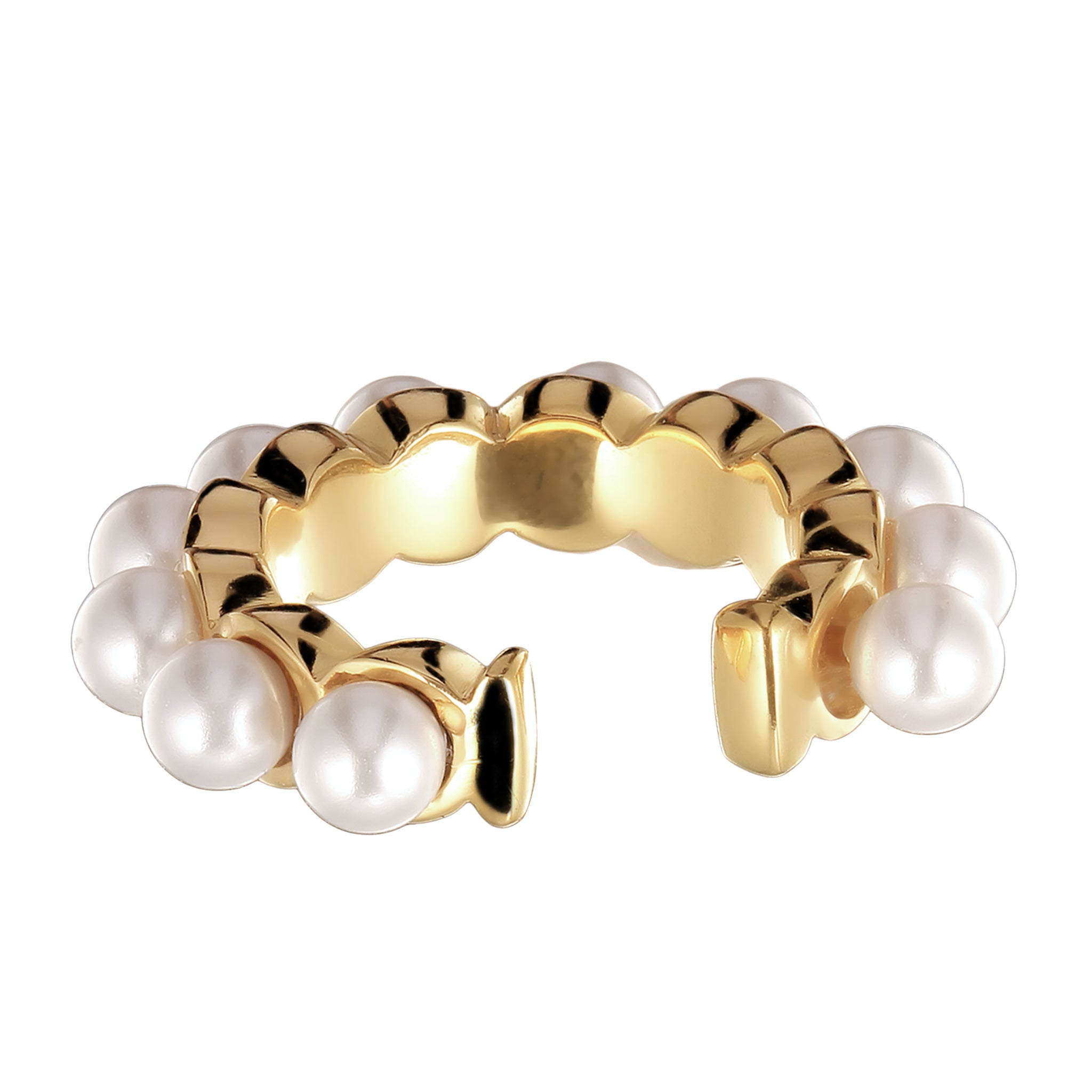 Gold - Elli | Earcuff | Mit Perlen von Swarovski® (Weiß) | 925 Sterling Silber vergoldet