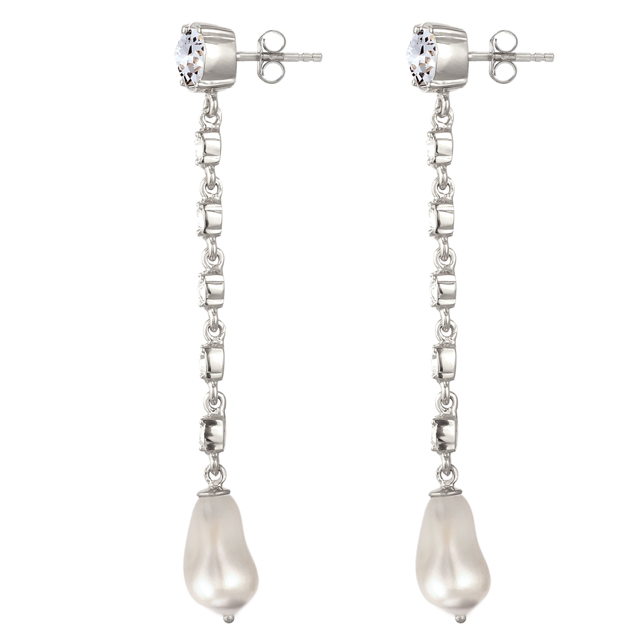 Silber - Elli | Ohrstecker | Mit Perlen & Kristallen von Swarovski® (Weiß) | 925 Sterling Silber