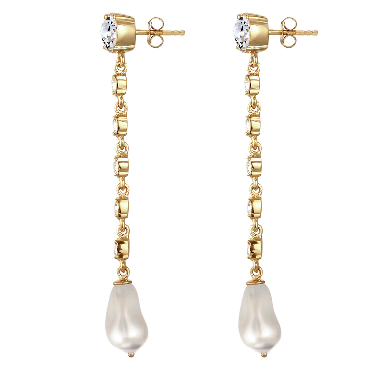 Gold - Elli | Ohrstecker | Mit Perlen und Kristallen von Swarovski® (Weiß) | 925 Sterling Silber vergoldet