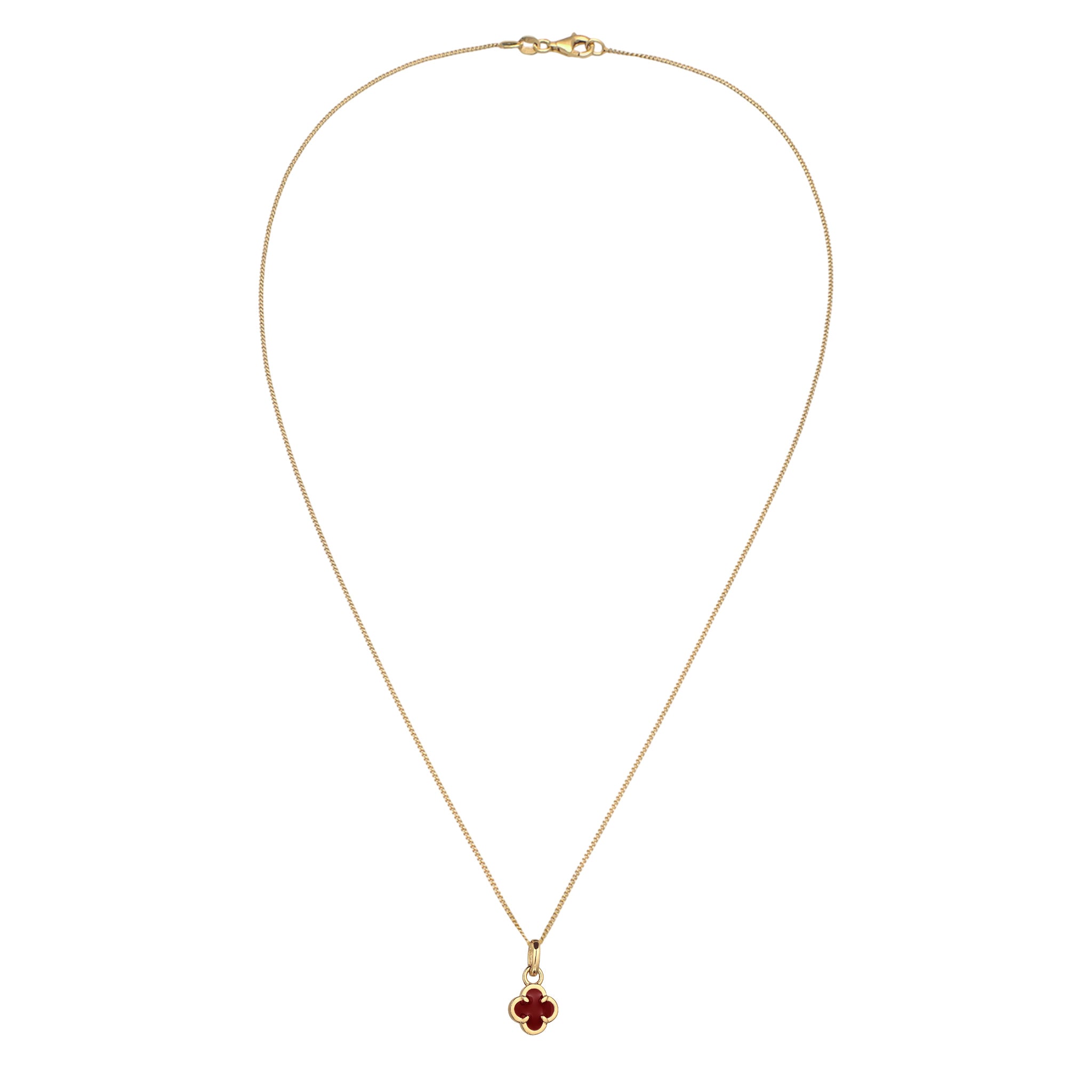 Rot - Elli | Halskette Kleeblatt Anhänger | Emaille (Rot) | 925 Sterling Silber vergoldet