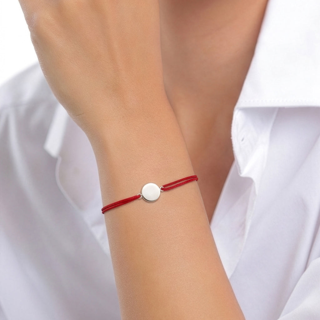 Silber - Elli | Armband Plättchen | Nylon (Rot) | 925 Sterling Silber