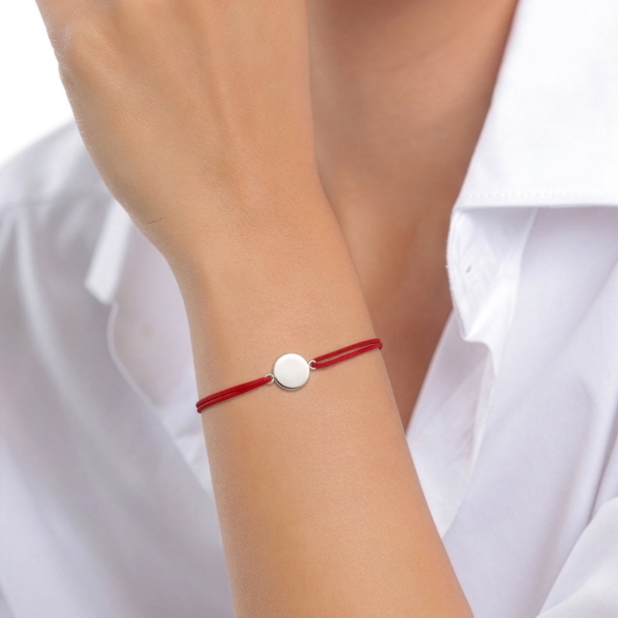 Silber - Elli | Armband Plättchen | Nylon (Rot) | 925 Sterling Silber