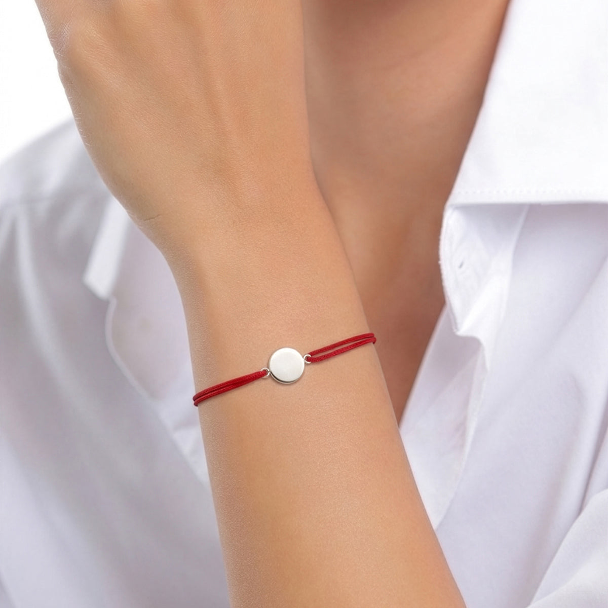 Silber - Elli | Armband Plättchen | Nylon (Rot) | 925 Sterling Silber