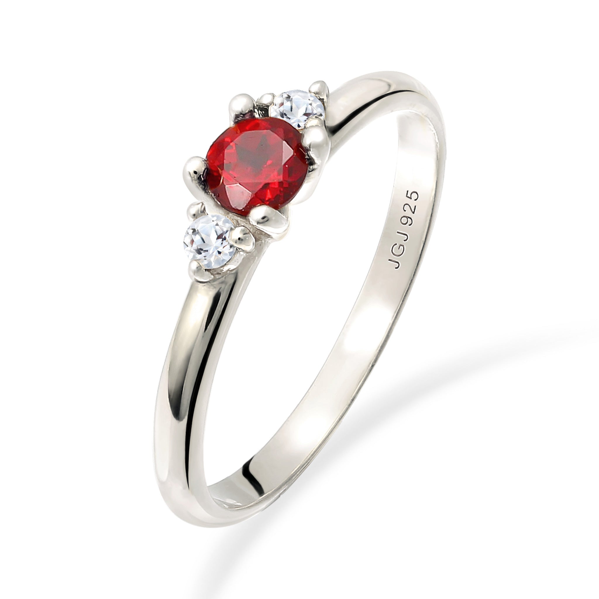 Silber - Elli PREMIUM | Verlobungsring | Topas & Granat (Weiß & Dunkelrot) | 925 Sterling Silber