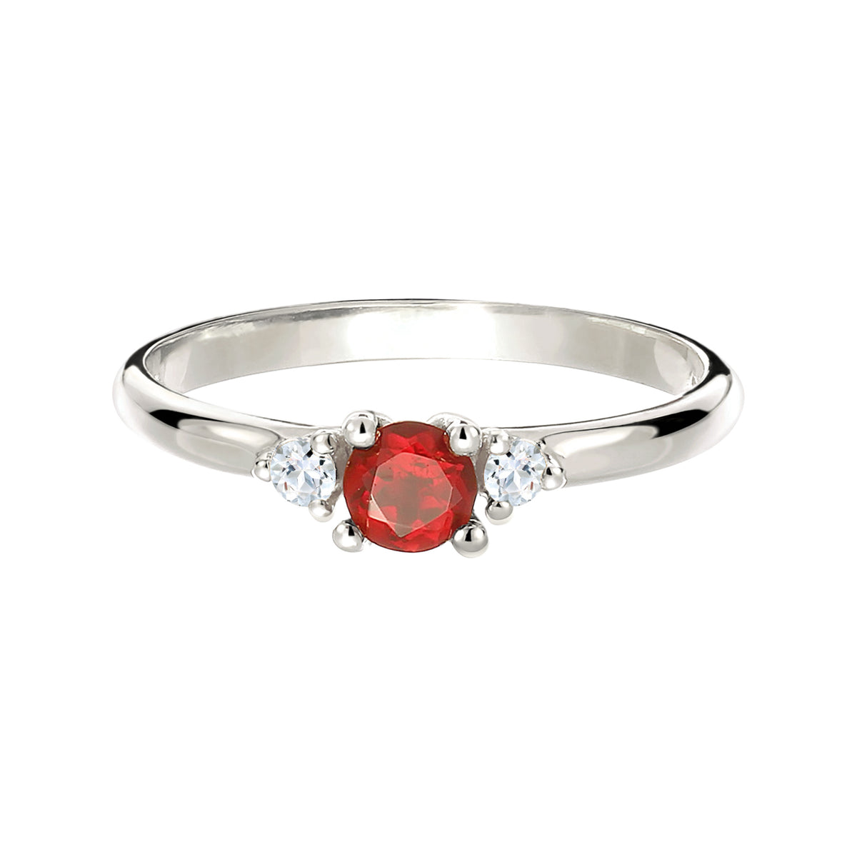 Silber - Elli PREMIUM | Verlobungsring | Topas & Granat (Weiß & Dunkelrot) | 925 Sterling Silber