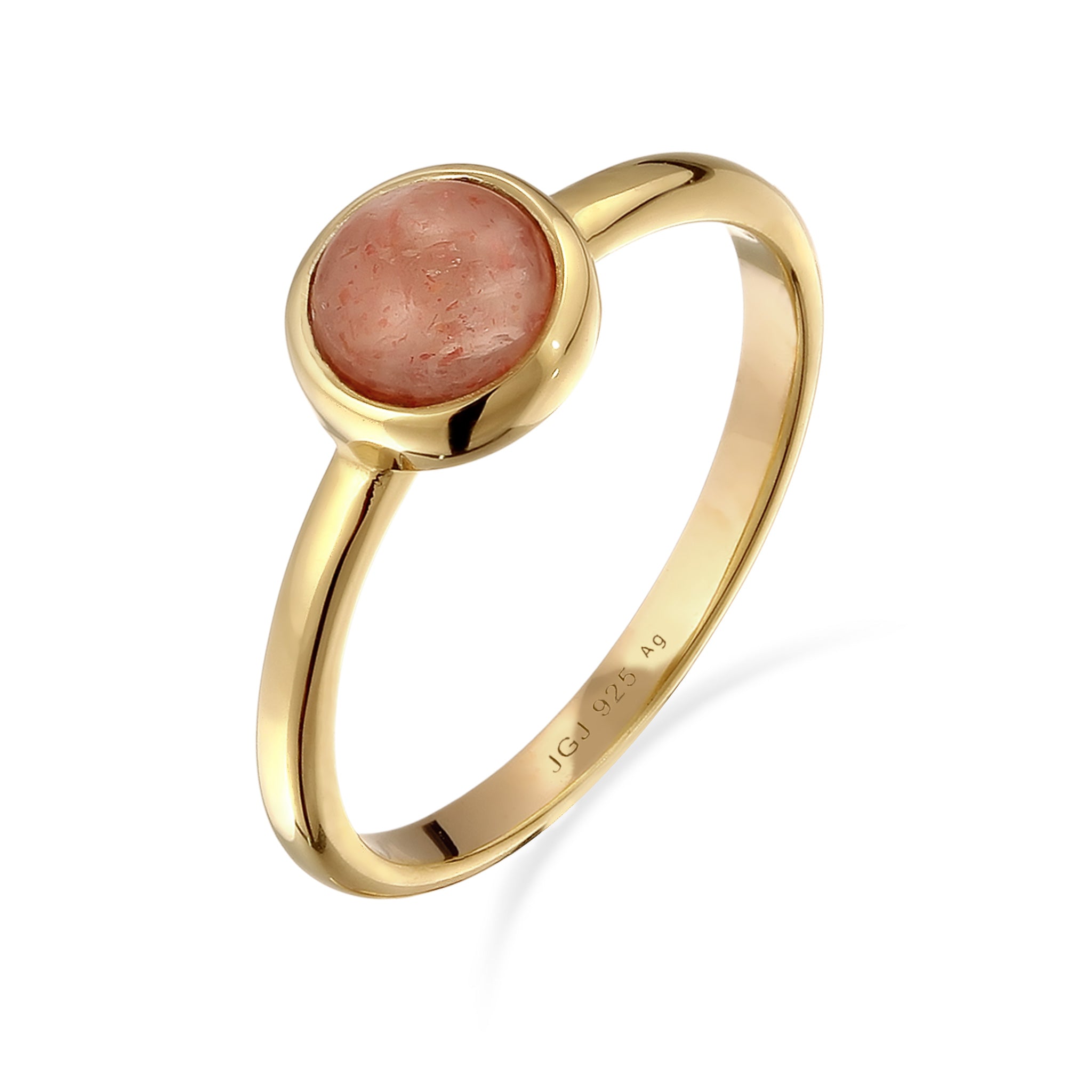 Gold - Elli PREMIUM | Solitär-Ring | Feldspat (Orange) | 925 Sterling Silber vergoldet