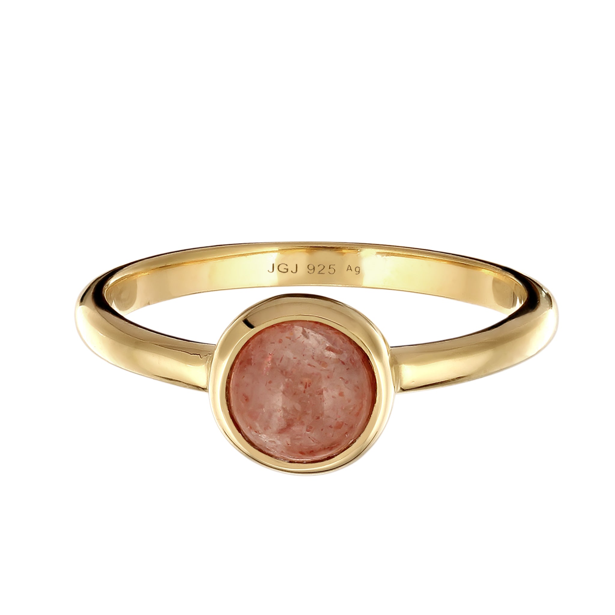 Gold - Elli PREMIUM | Solitär-Ring | Feldspat (Orange) | 925 Sterling Silber vergoldet