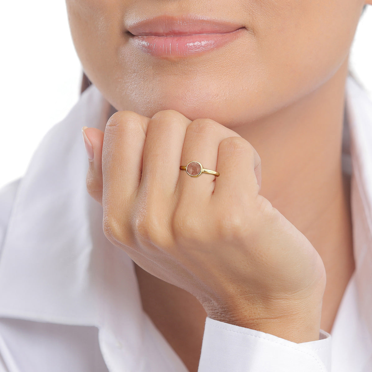 Gold - Elli PREMIUM | Solitär-Ring | Feldspat (Orange) | 925 Sterling Silber vergoldet