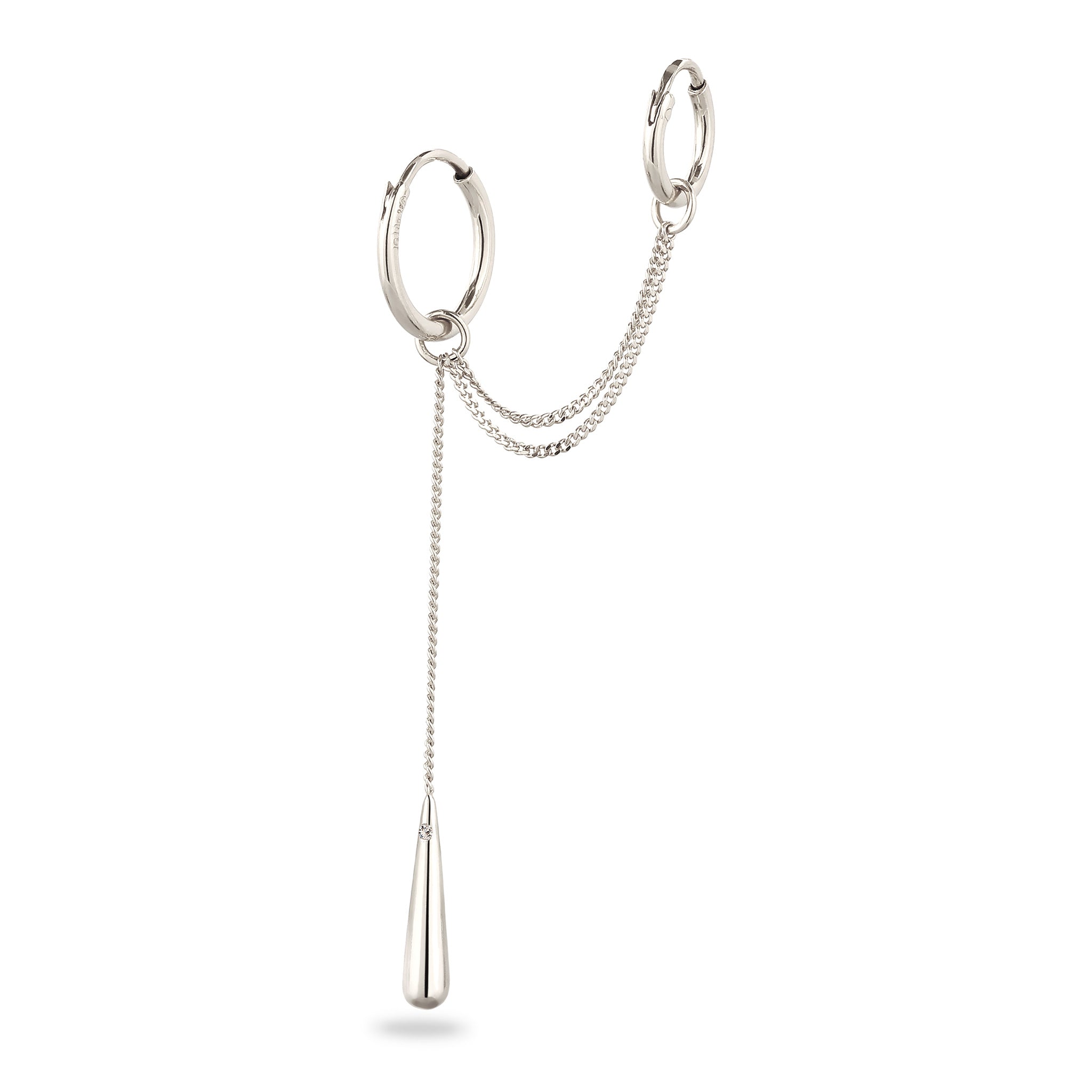 Silber - Elli | Creolen Ear Chain Tropfen | Mit Kristallen von Swarovski® (Weiß) | 925 Sterling Silber