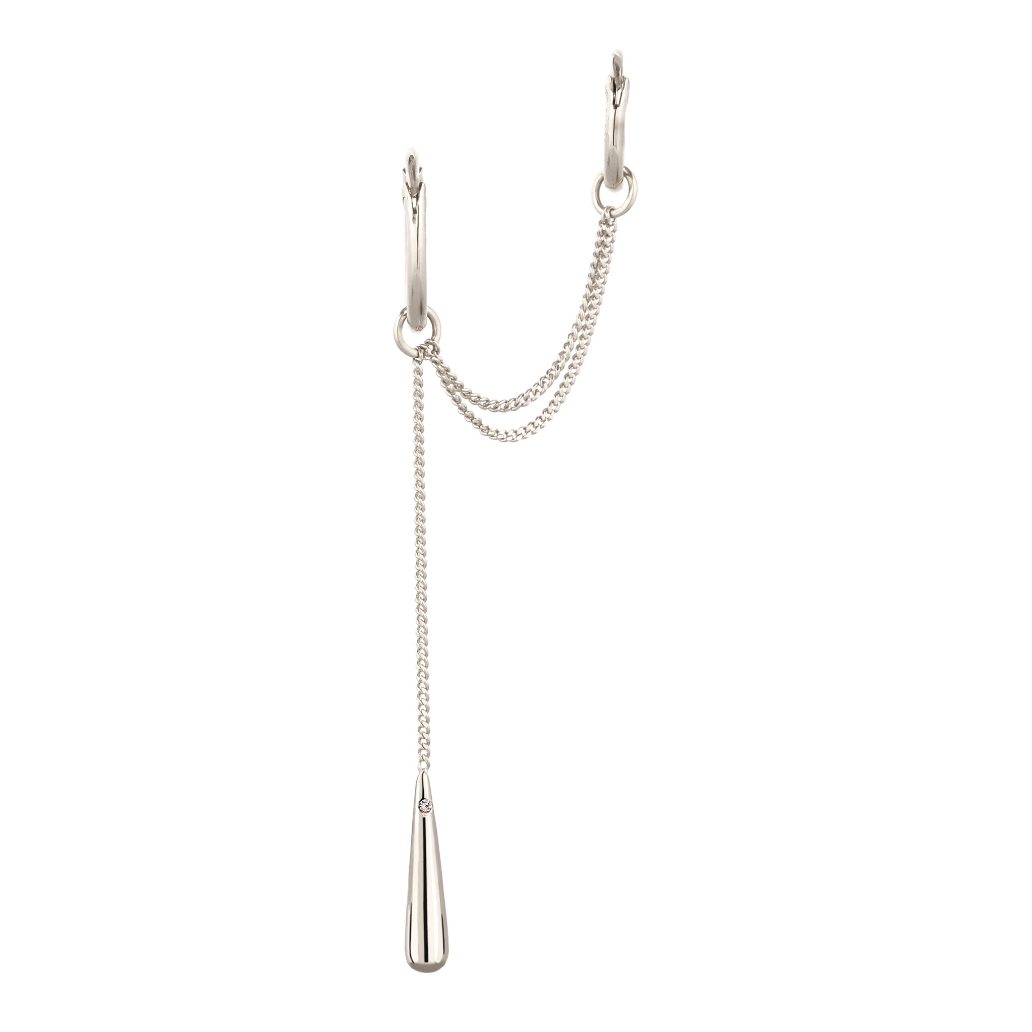 Silber - Elli | Creolen Ear Chain Tropfen | Mit Kristallen von Swarovski® (Weiß) | 925 Sterling Silber