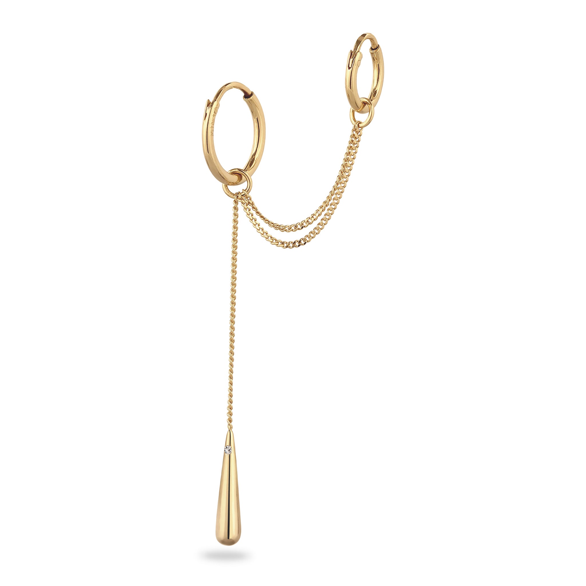 Gold - Elli | Creolen Ear Chain Tropfen | Mit Kristallen von Swarovski® (Weiß) | 925 Sterling Silber vergoldet