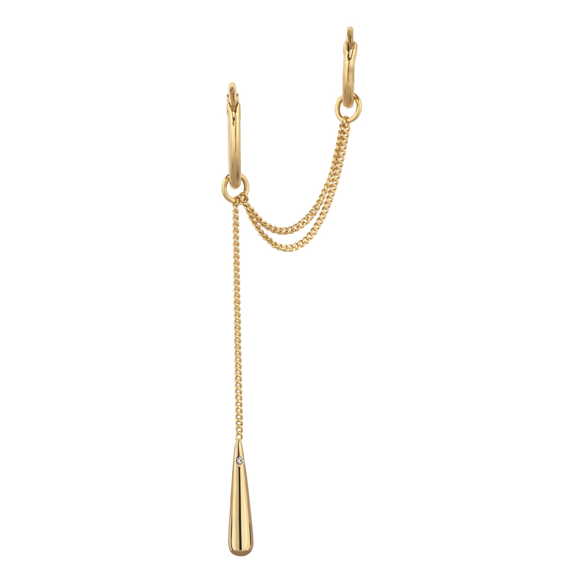 Gold - Elli | Creolen Ear Chain Tropfen | Mit Kristallen von Swarovski® (Weiß) | 925 Sterling Silber vergoldet