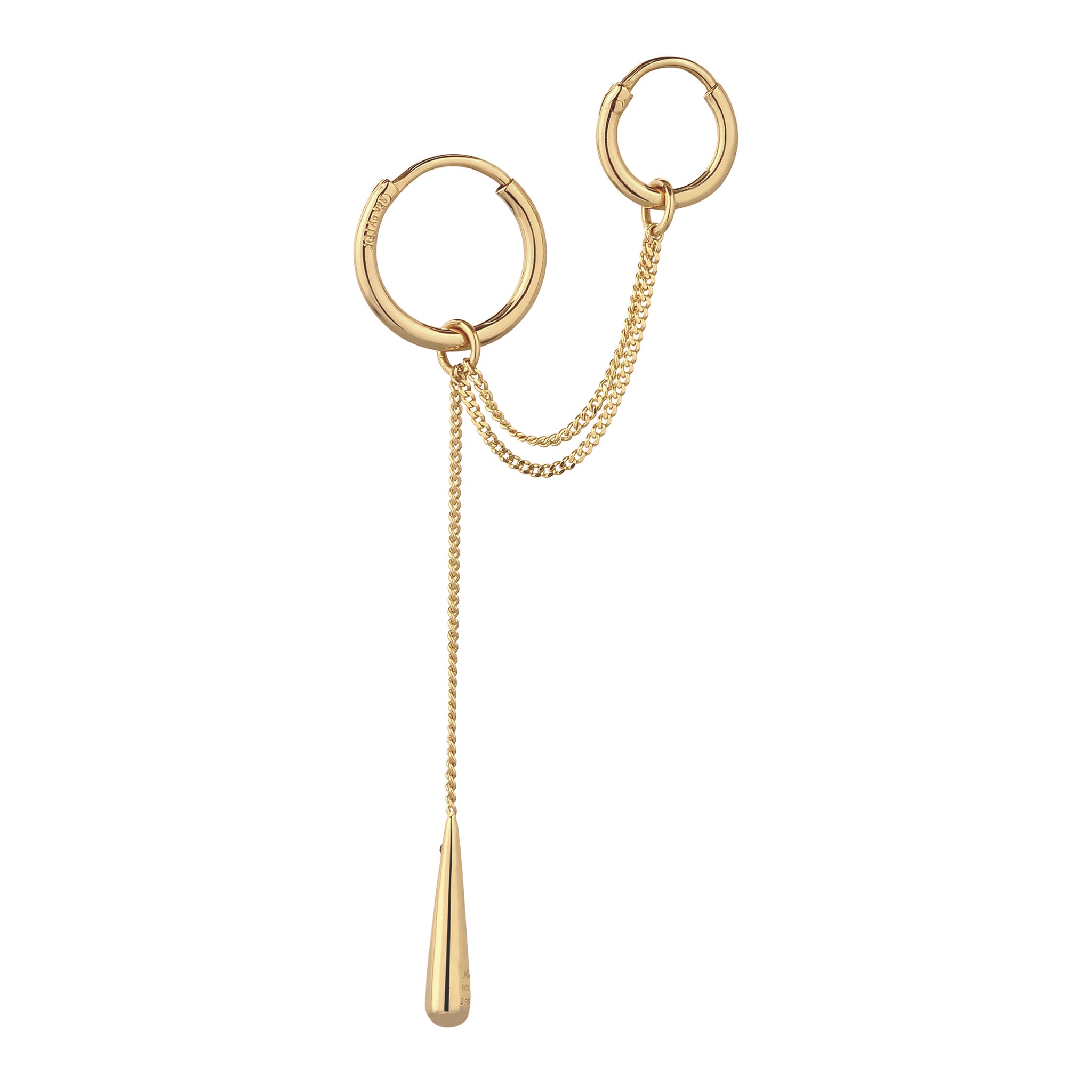 Gold - Elli | Creolen Ear Chain Tropfen | Mit Kristallen von Swarovski® (Weiß) | 925 Sterling Silber vergoldet