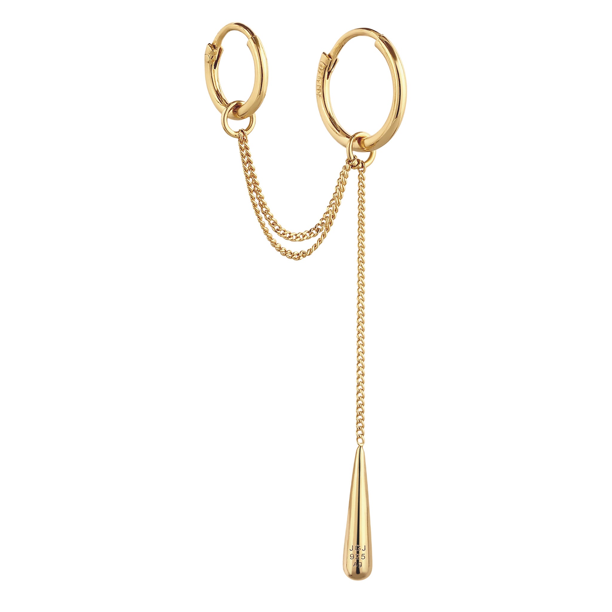 Gold - Elli | Creolen Ear Chain Tropfen | Mit Kristallen von Swarovski® (Weiß) | 925 Sterling Silber vergoldet
