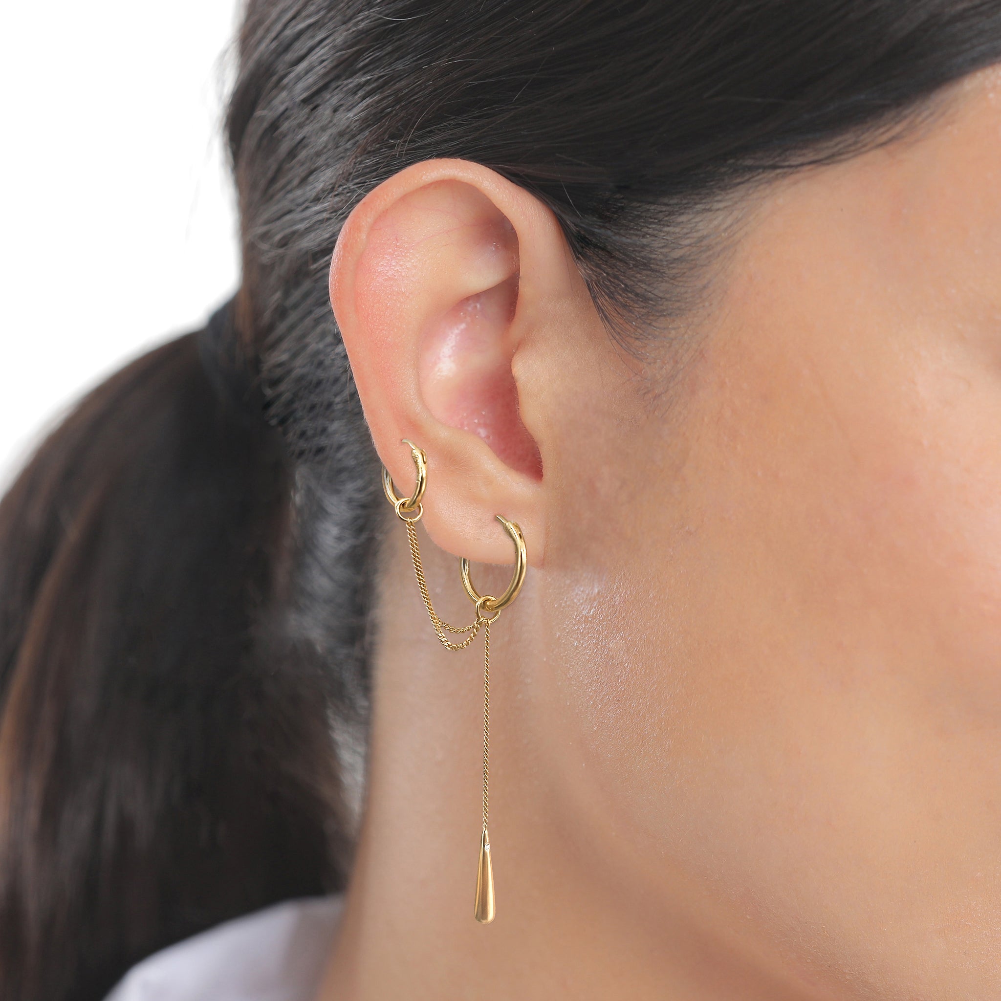 Gold - Elli | Creolen Ear Chain Tropfen | Mit Kristallen von Swarovski® (Weiß) | 925 Sterling Silber vergoldet