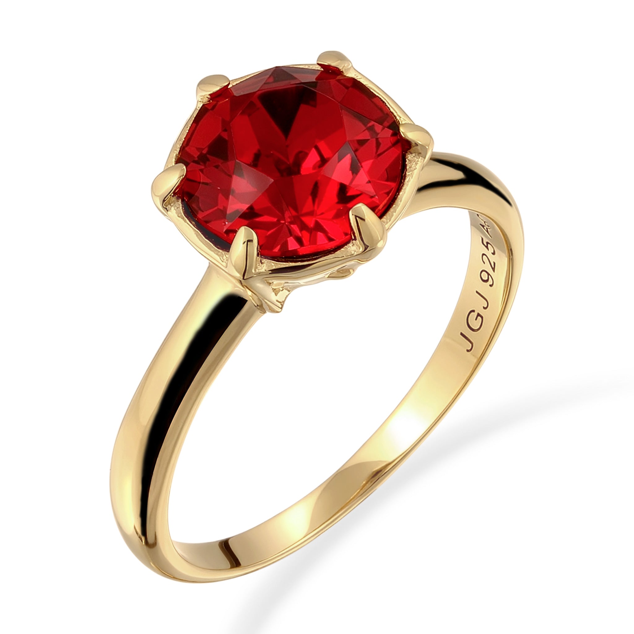 Rot - Elli | Solitär-Ring | Swarovski® Kristall (Rot) | 925 Sterling Silber vergoldet