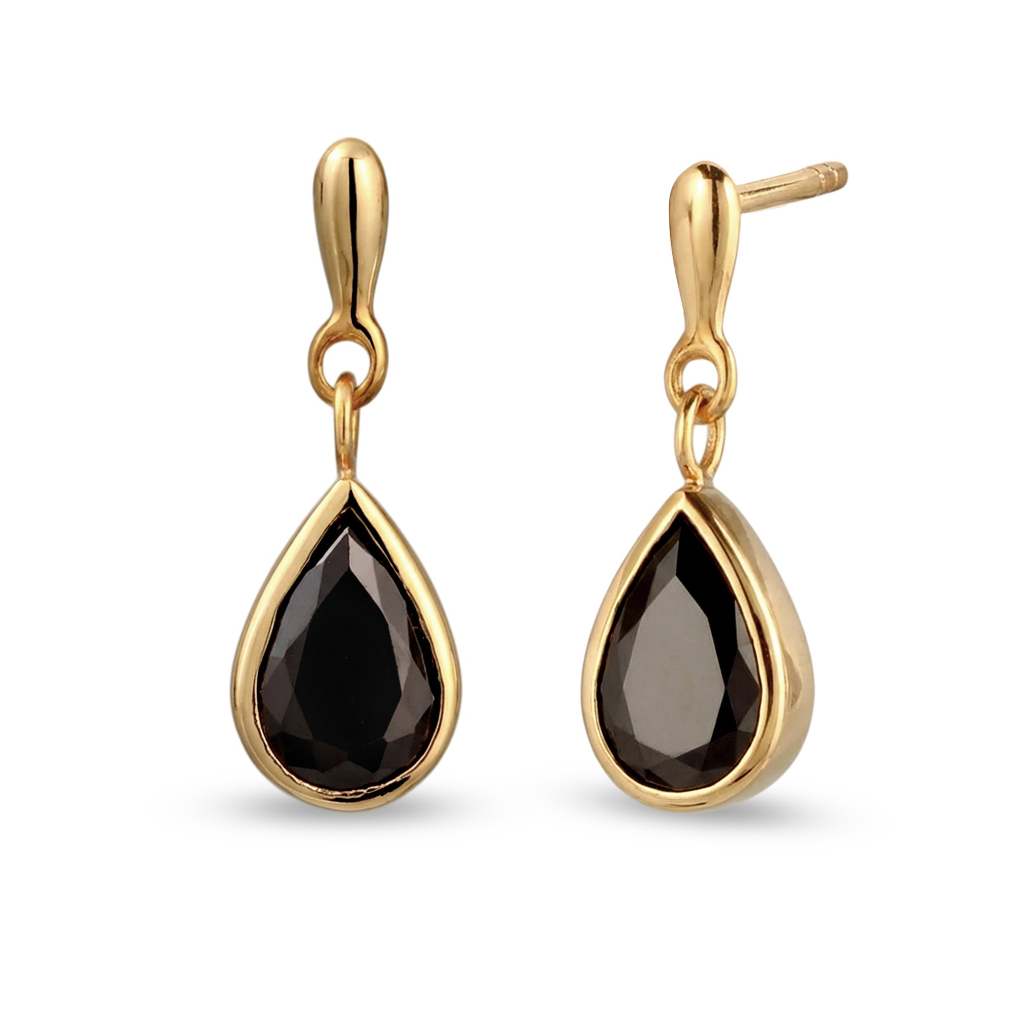 Gold - Elli PREMIUM | Ohrstecker Tropfen | Zirkonia (Schwarz) | 925 Sterling Silber vergoldet
