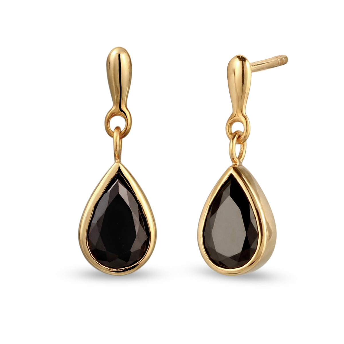 Gold - Elli PREMIUM | Ohrstecker Tropfen | Zirkonia (Schwarz) | 925 Sterling Silber vergoldet