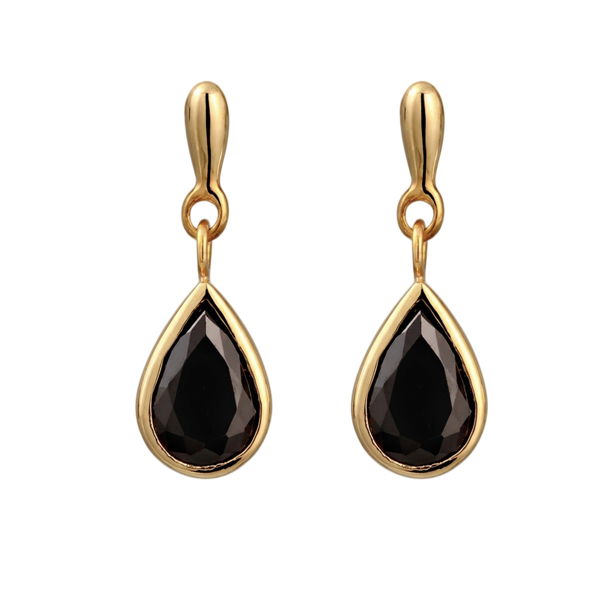 Gold - Elli PREMIUM | Ohrstecker Tropfen | Zirkonia (Schwarz) | 925 Sterling Silber vergoldet