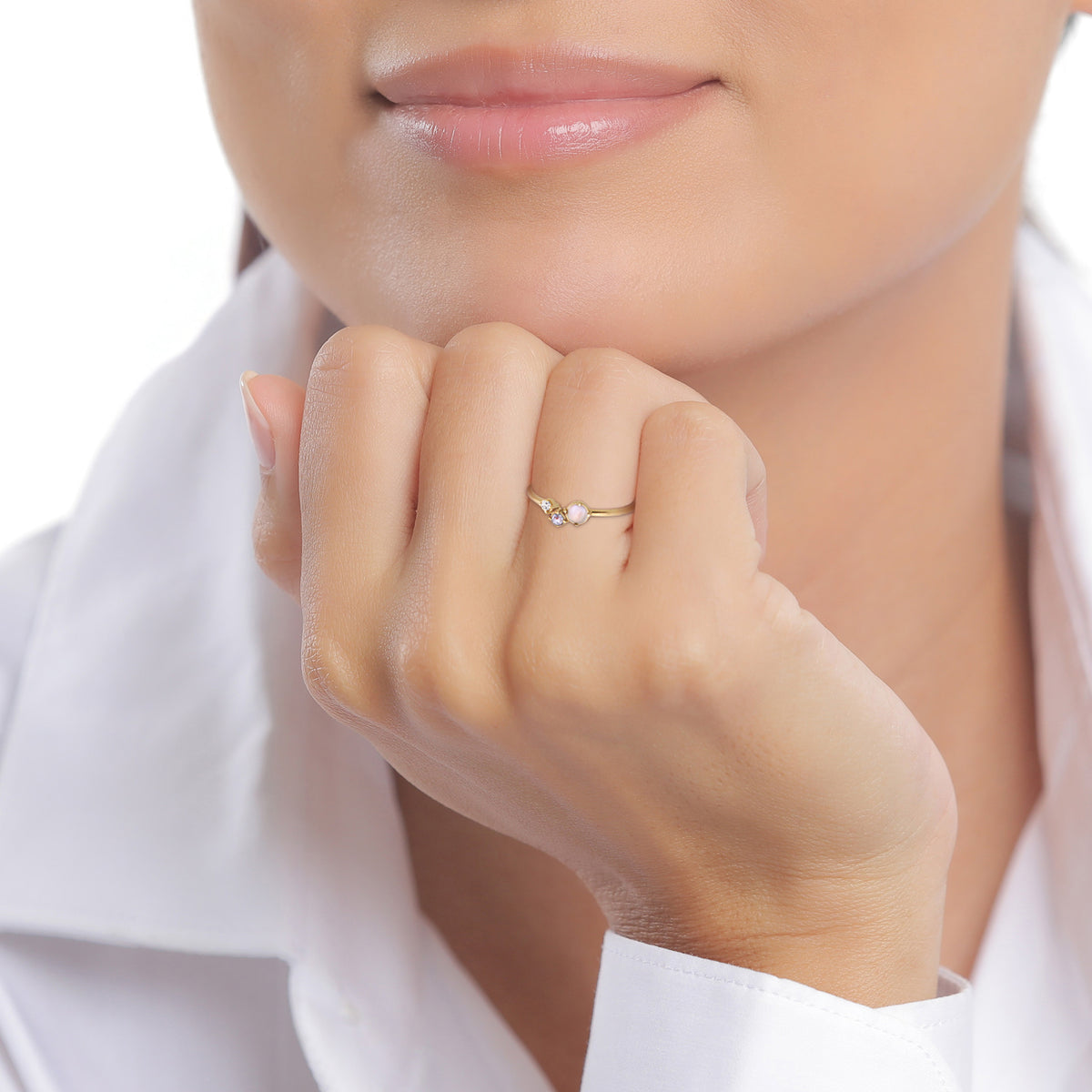 Gold - Elli DIAMONDS | Ring mit Diamant (0.015 ct) | Opal & Mondstein | 375 Gelbgold