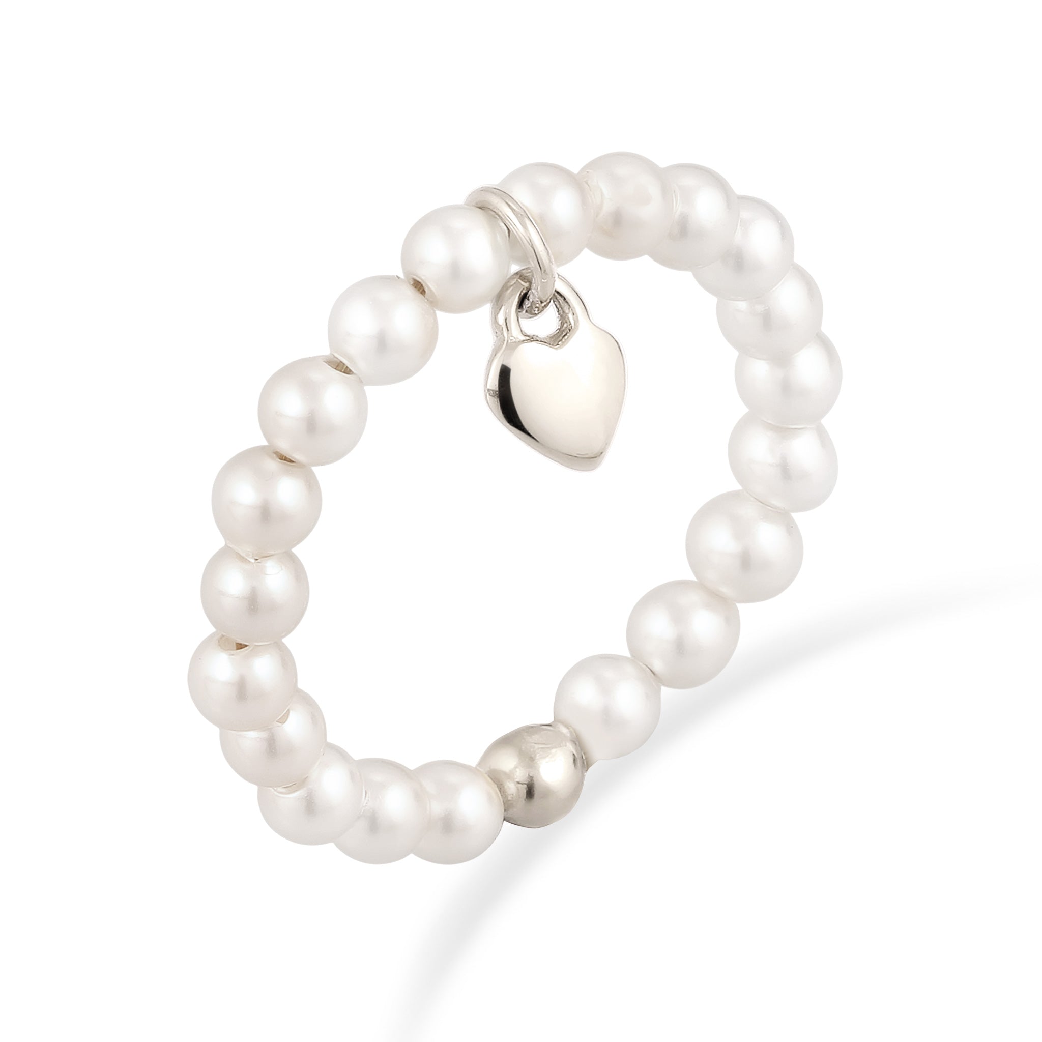 Silber - Elli | Ring Herz Anhänger | Mit Perlen von Swarovski® (Weiß) | 925 Sterling Silber