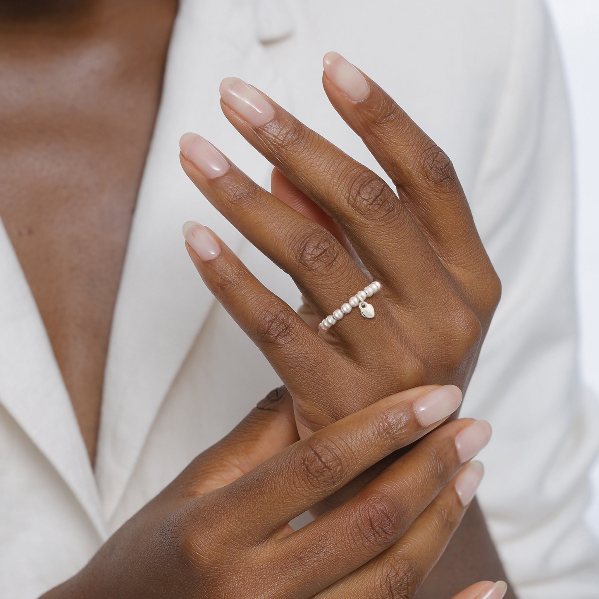 Silber - Elli | Ring Herz Anhänger | Mit Perlen von Swarovski® (Weiß) | 925 Sterling Silber