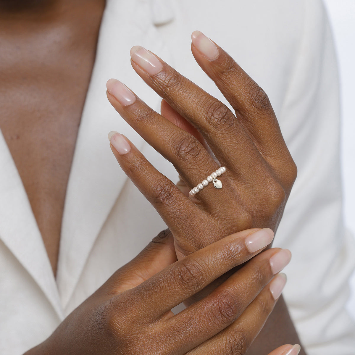 Silber - Elli | Ring Herz Anhänger | Mit Perlen von Swarovski® (Weiß) | 925 Sterling Silber