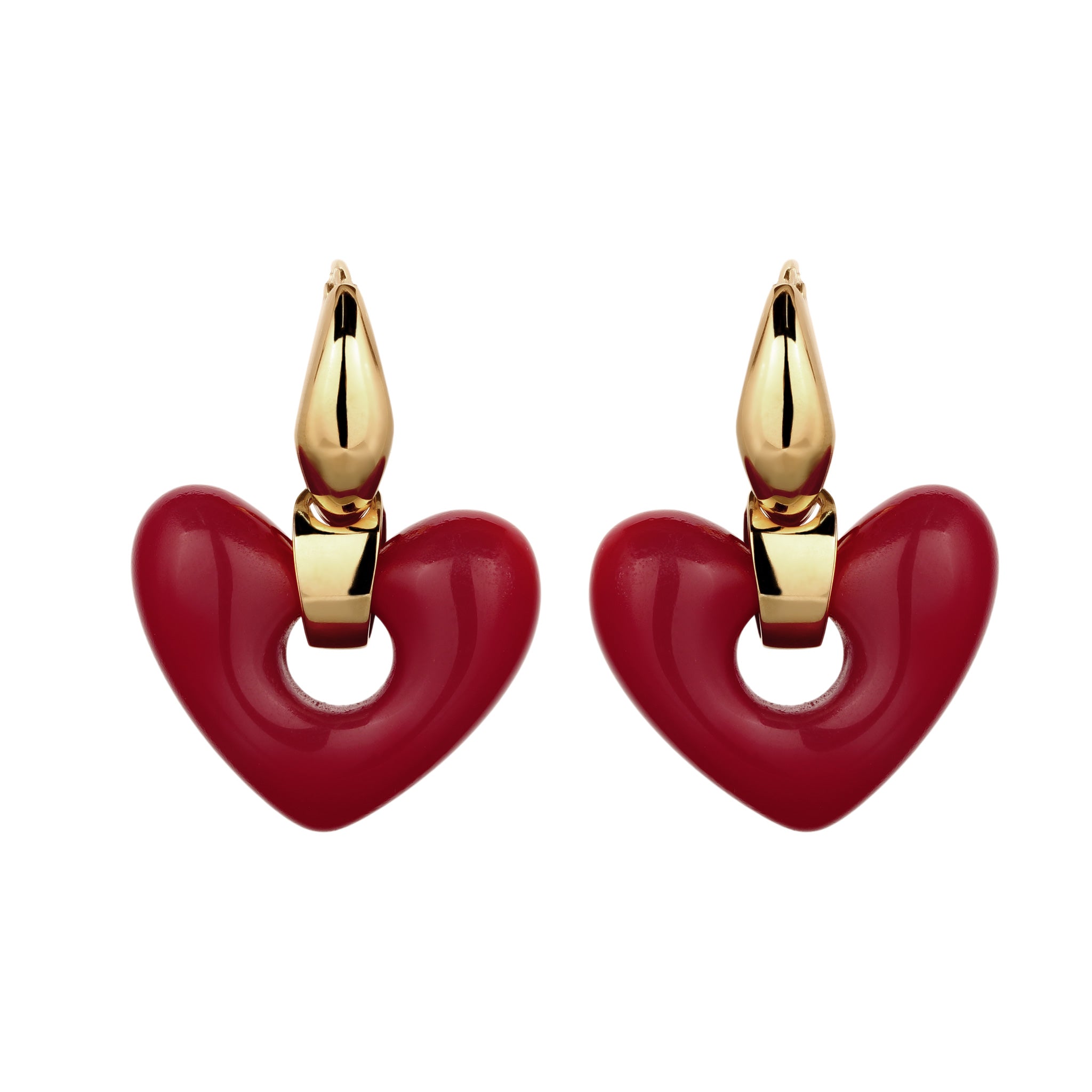 Gold - Elli | Creolen Herzen | Resin (Dunkelrot) |925 Sterling Silber vergoldet