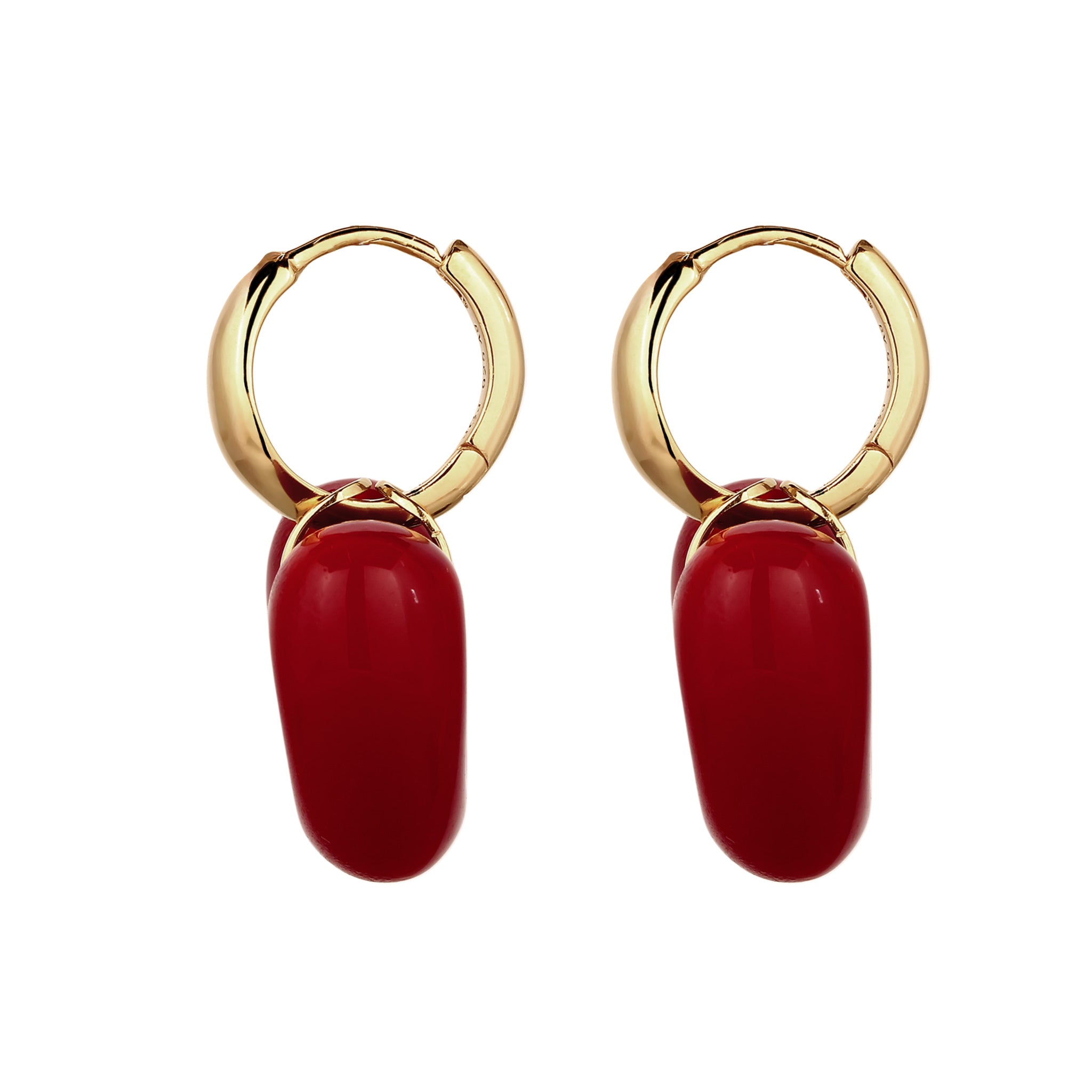 Gold - Elli | Creolen Herzen | Resin (Dunkelrot) |925 Sterling Silber vergoldet