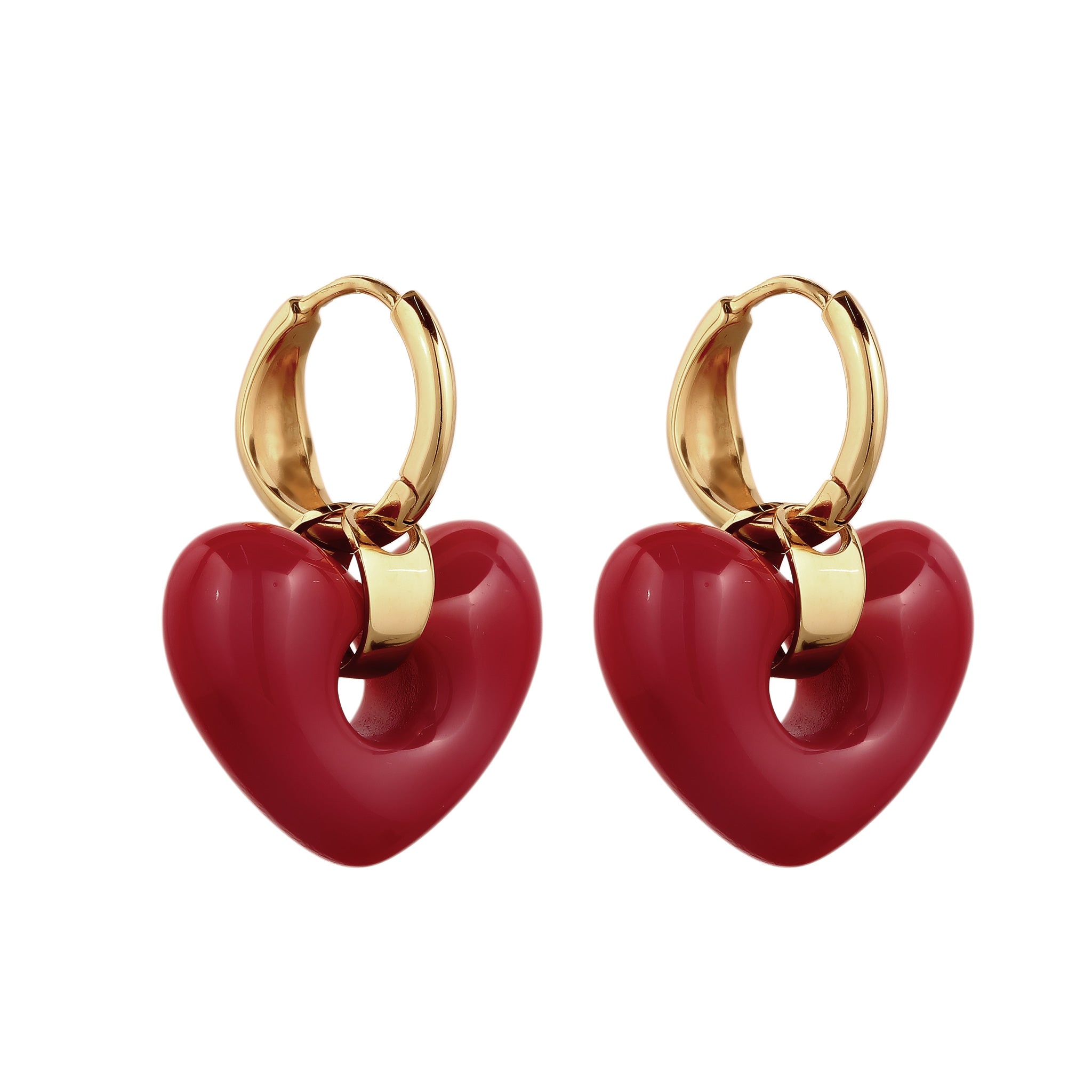 Gold - Elli | Creolen Herzen | Resin (Dunkelrot) |925 Sterling Silber vergoldet