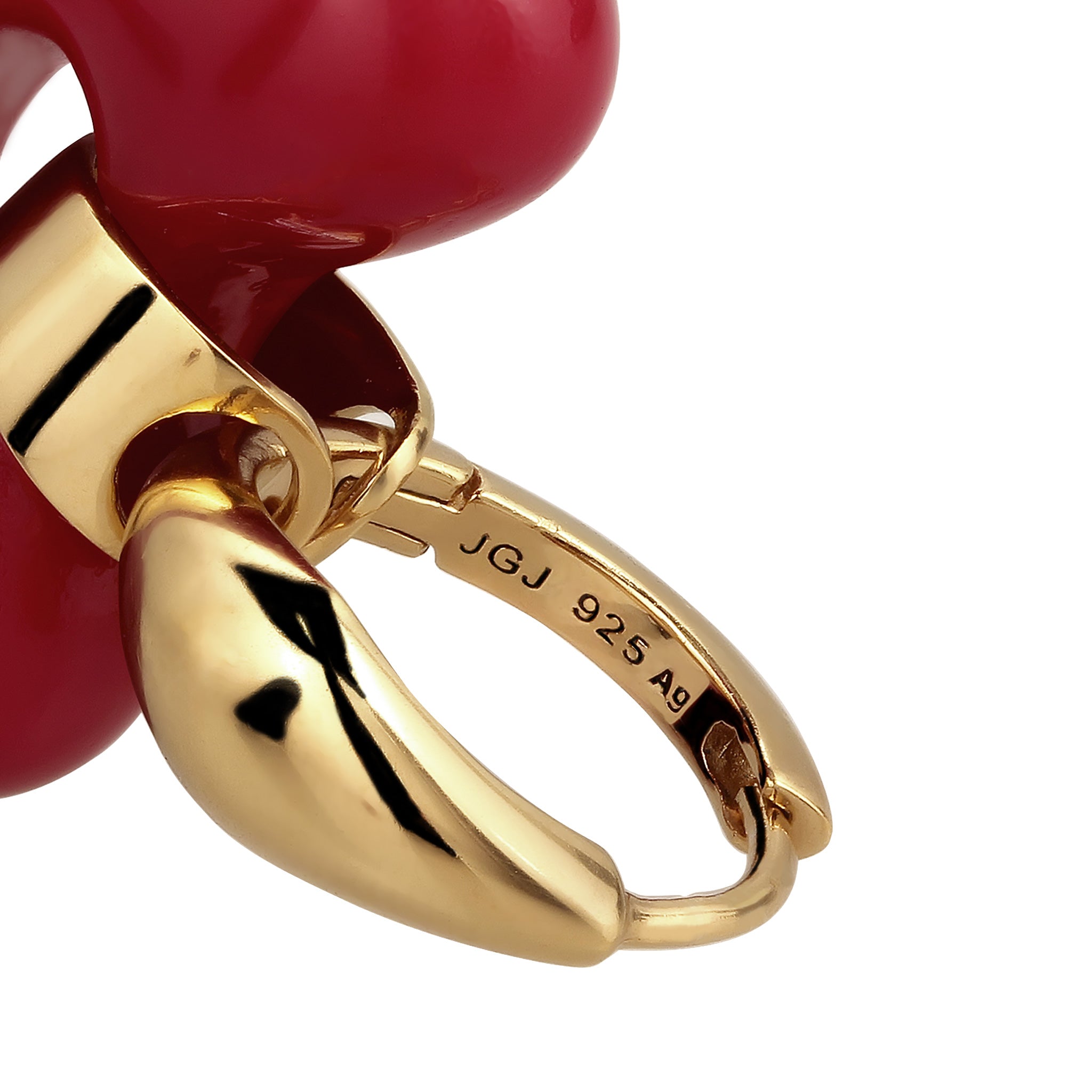 Gold - Elli | Creolen Herzen | Resin (Dunkelrot) |925 Sterling Silber vergoldet