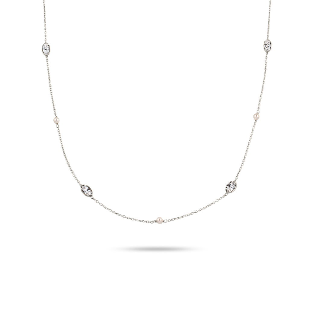 Silber - Elli | Halskette | Mit Perlen und Kristallen von Swarovski® (Weiß) | 925 Sterling Silber