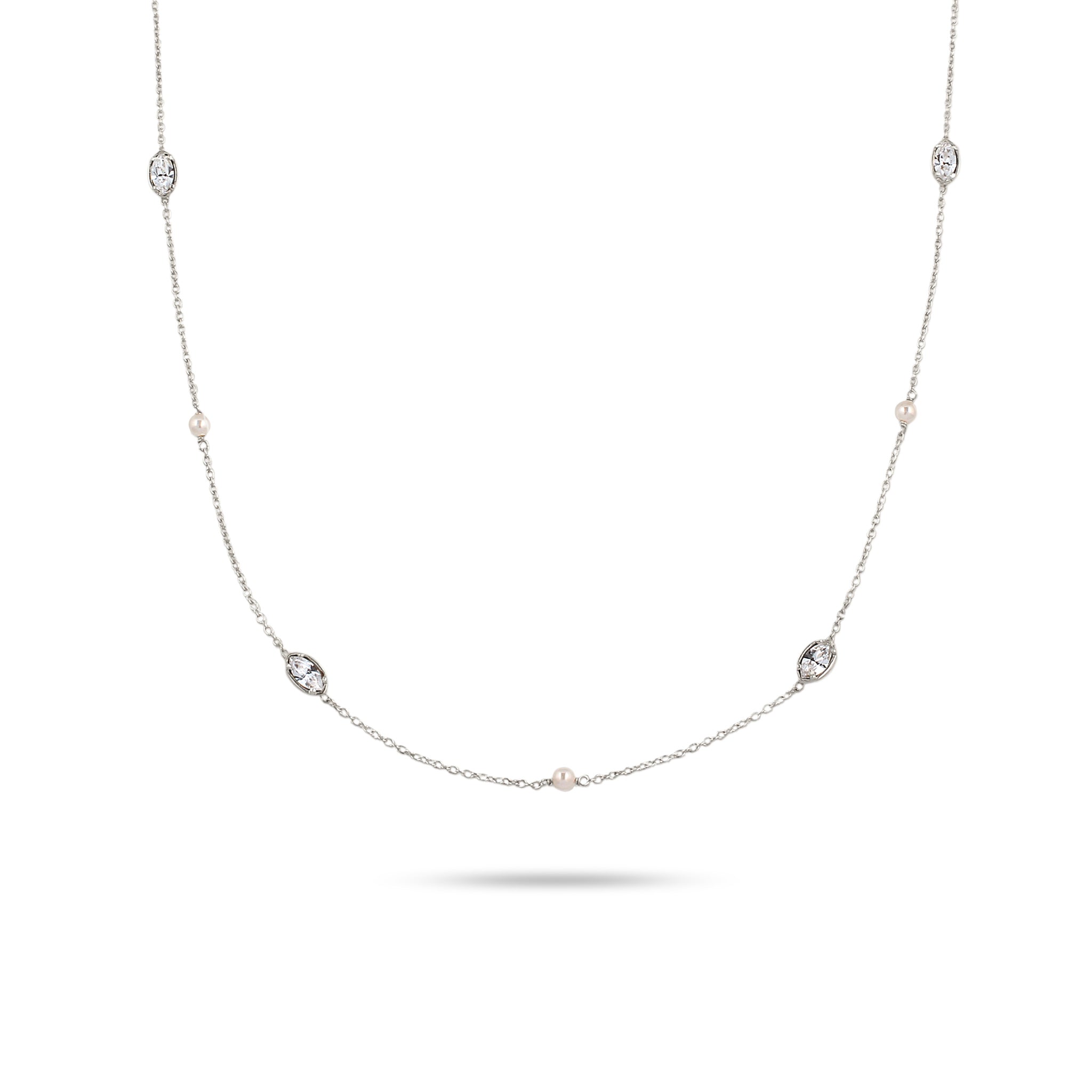 Silber - Elli | Halskette | Mit Perlen und Kristallen von Swarovski® (Weiß) | 925 Sterling Silber