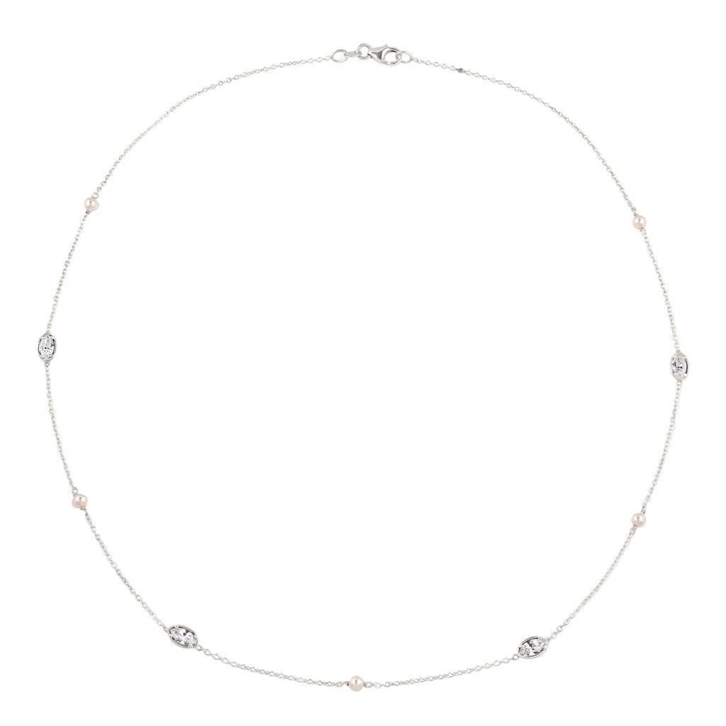 Silber - Elli | Halskette | Mit Perlen und Kristallen von Swarovski® (Weiß) | 925 Sterling Silber