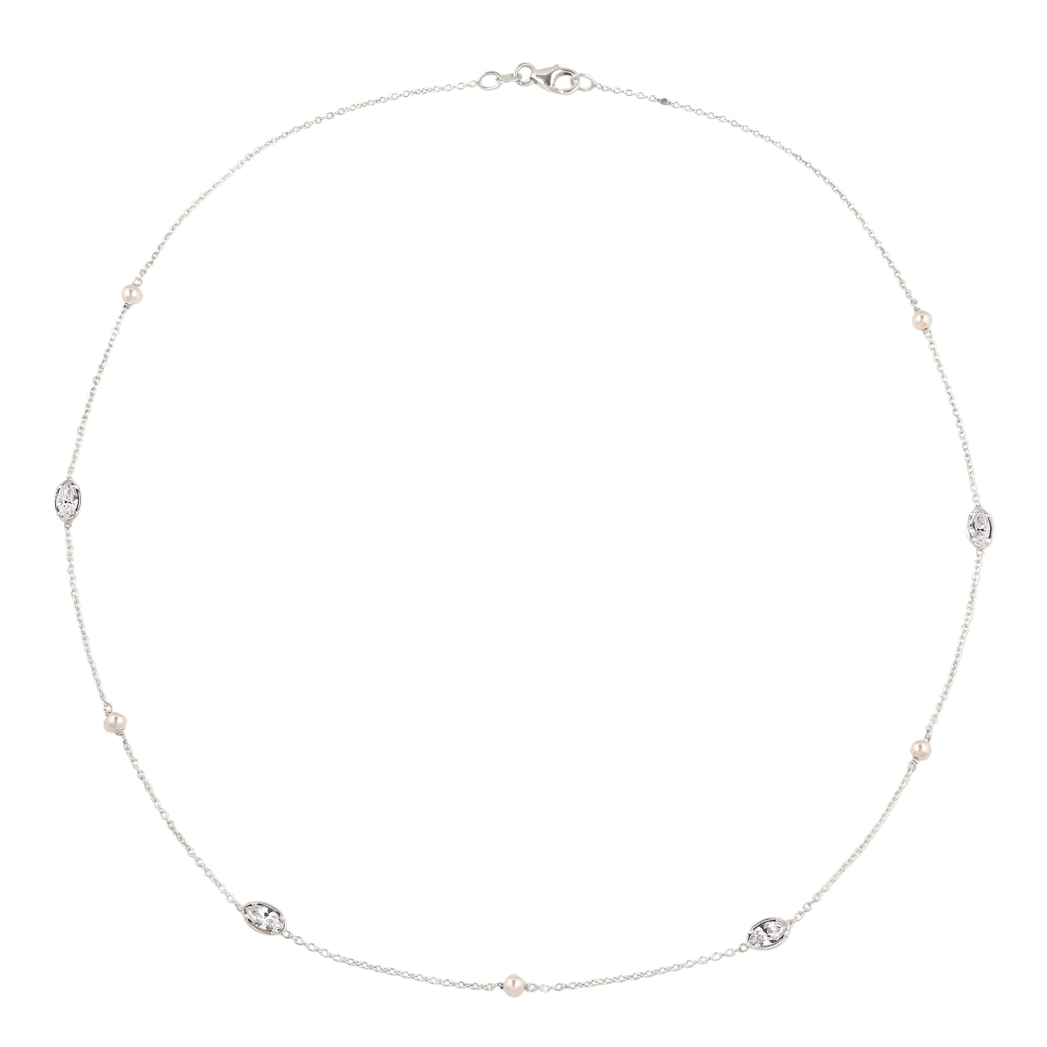 Silber - Elli | Halskette | Mit Perlen und Kristallen von Swarovski® (Weiß) | 925 Sterling Silber