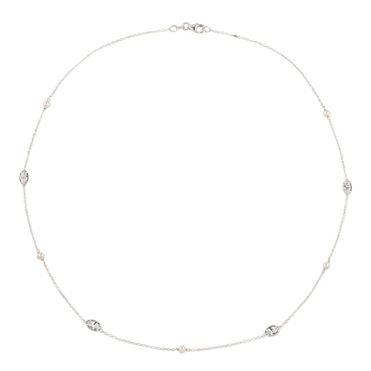 Silber - Elli | Halskette | Mit Perlen und Kristallen von Swarovski® (Weiß) | 925 Sterling Silber