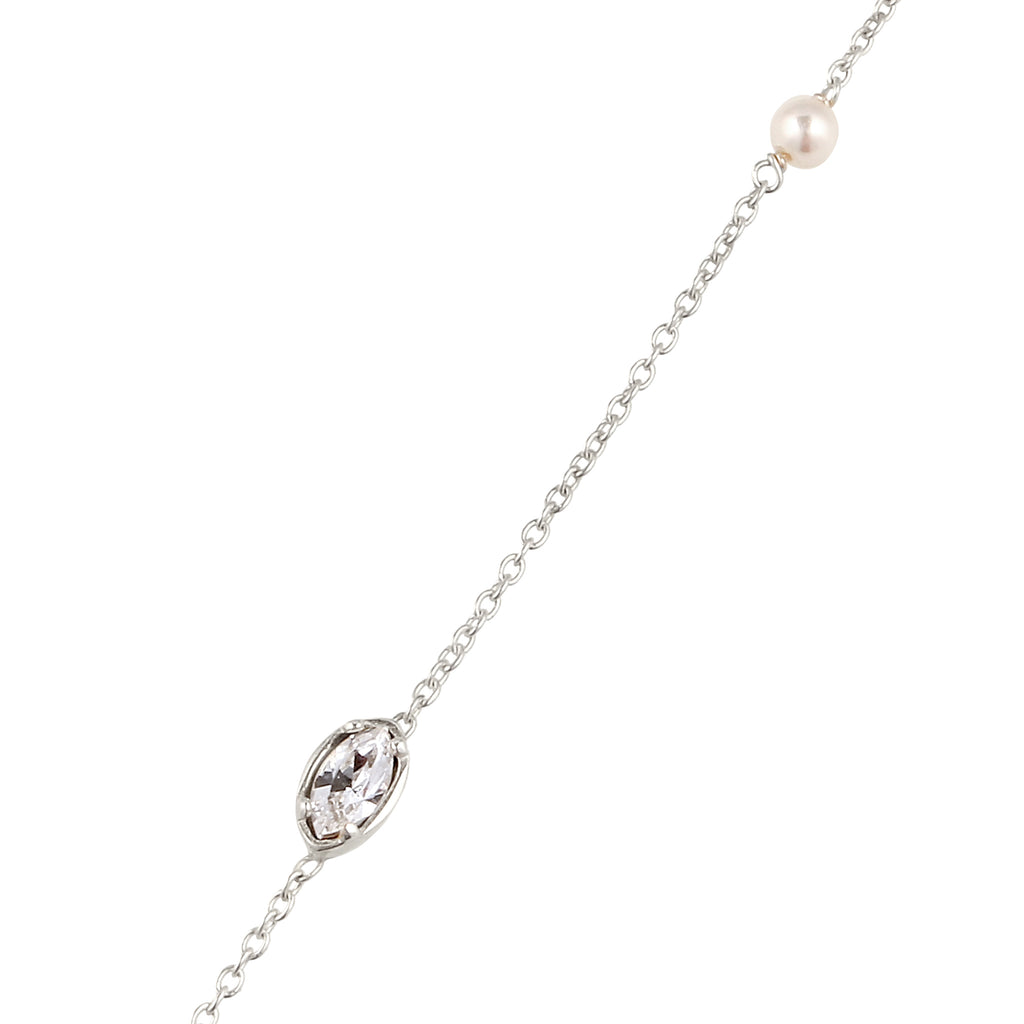 Silber - Elli | Halskette | Mit Perlen und Kristallen von Swarovski® (Weiß) | 925 Sterling Silber
