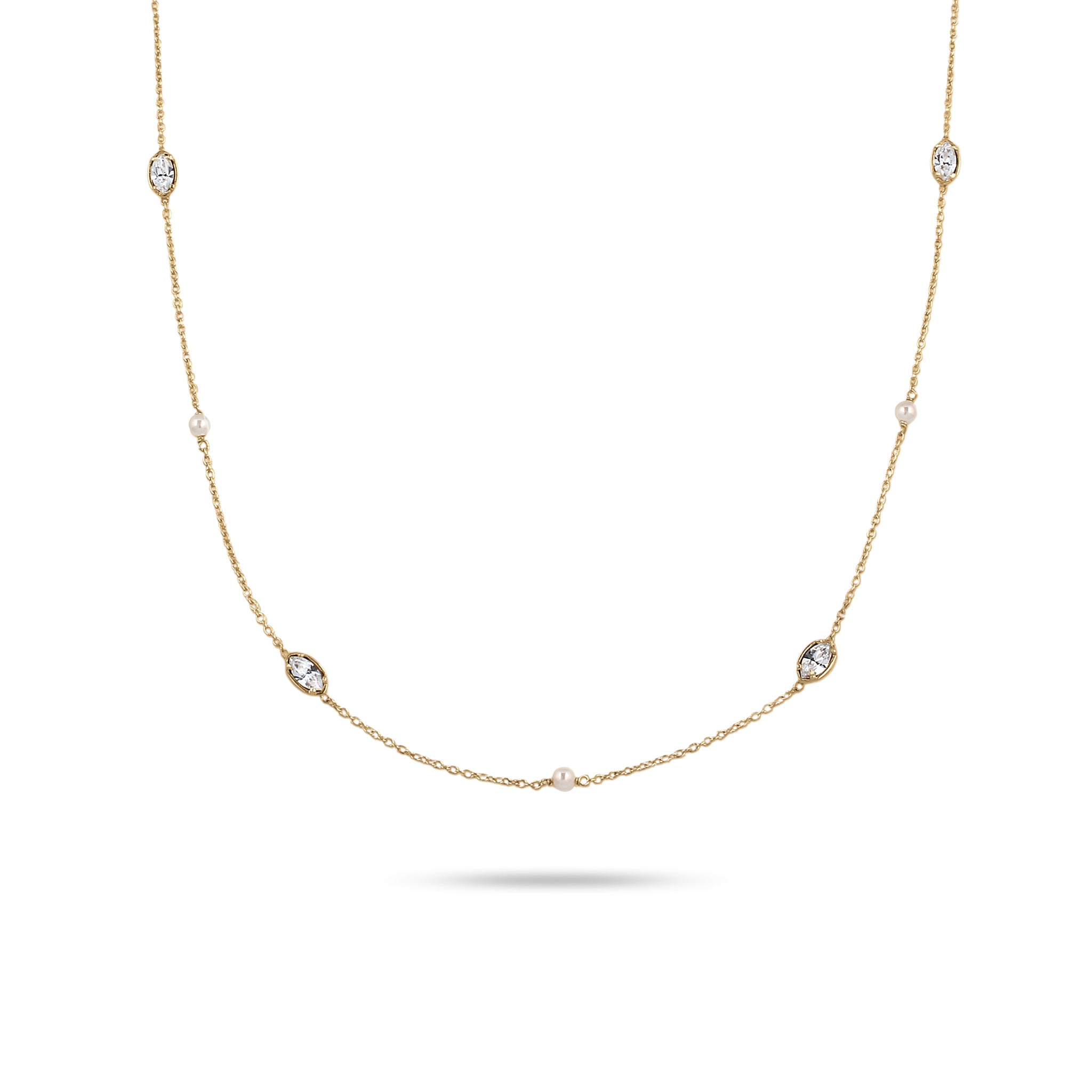Gold - Elli | Halskette | Mit Perlen und Kristallen von Swarovski® (Weiß) | 925 Sterling Silber vergoldet