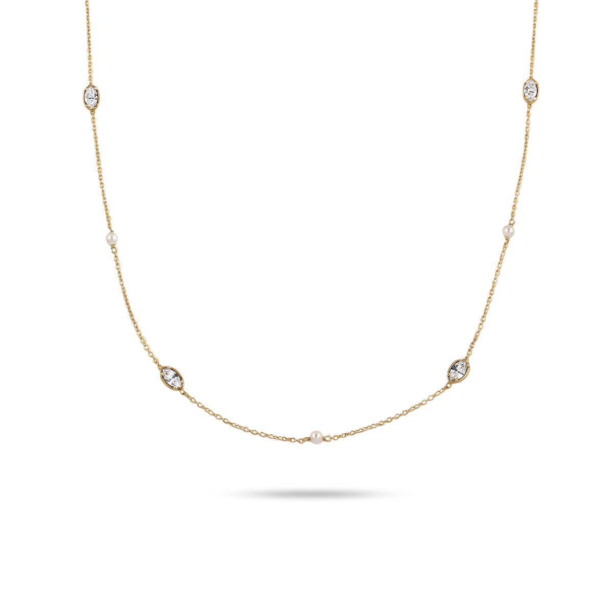 Gold - Elli | Halskette | Mit Perlen und Kristallen von Swarovski® (Weiß) | 925 Sterling Silber vergoldet