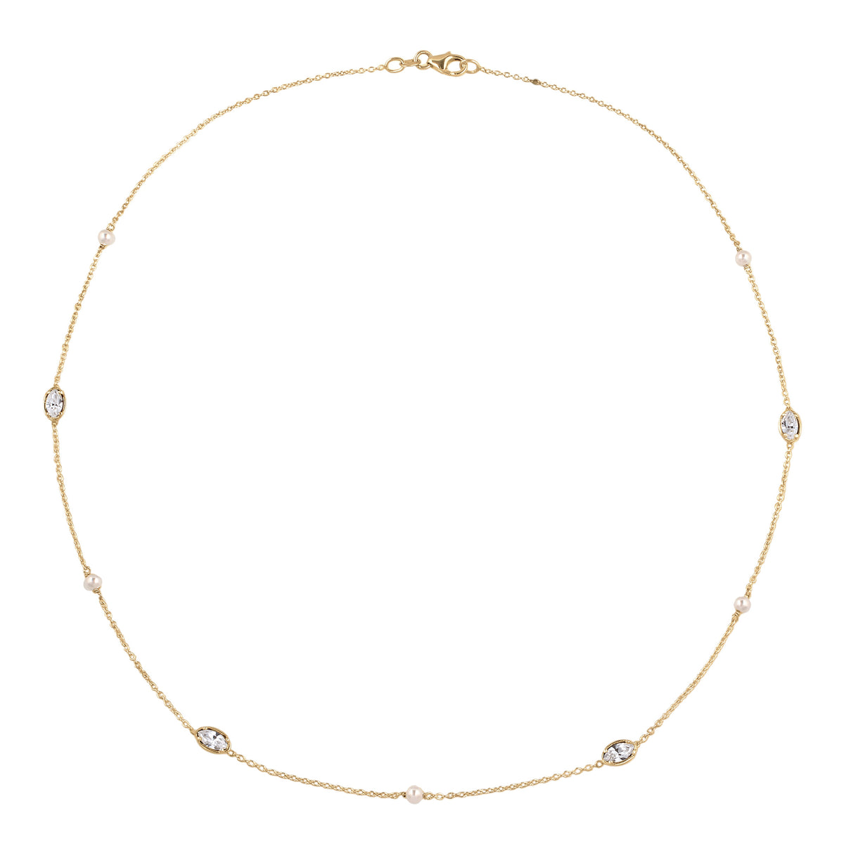 Gold - Elli | Halskette | Mit Perlen und Kristallen von Swarovski® (Weiß) | 925 Sterling Silber vergoldet