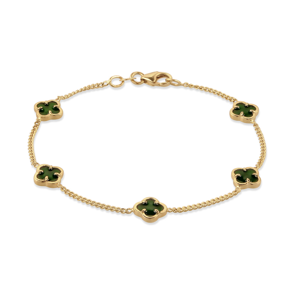 Gold - Elli | Armband Kleeblatt | Emaille (Gün) | 925 Sterling Silber vergoldet