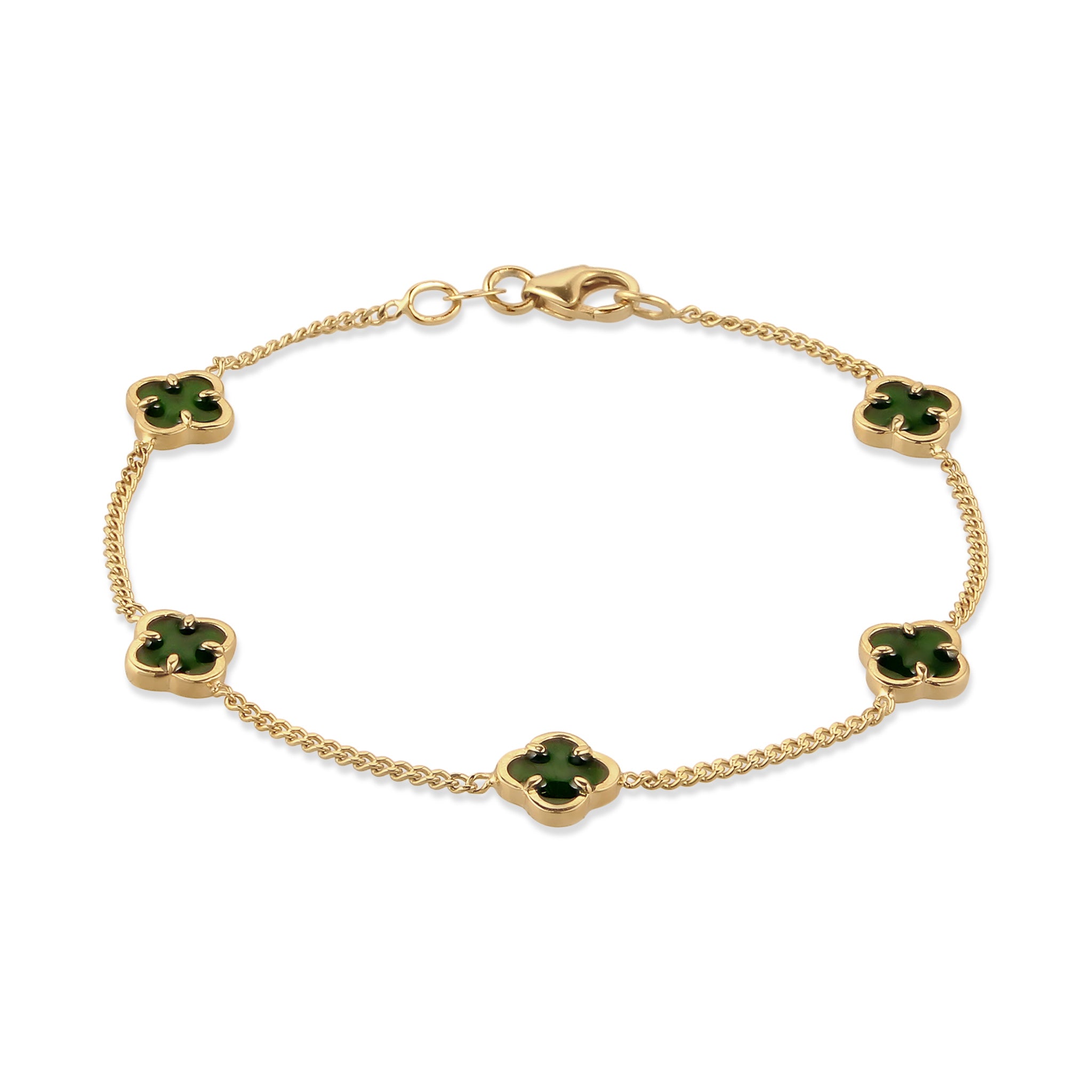 Gold - Elli | Armband Kleeblatt | Emaille (Gün) | 925 Sterling Silber vergoldet