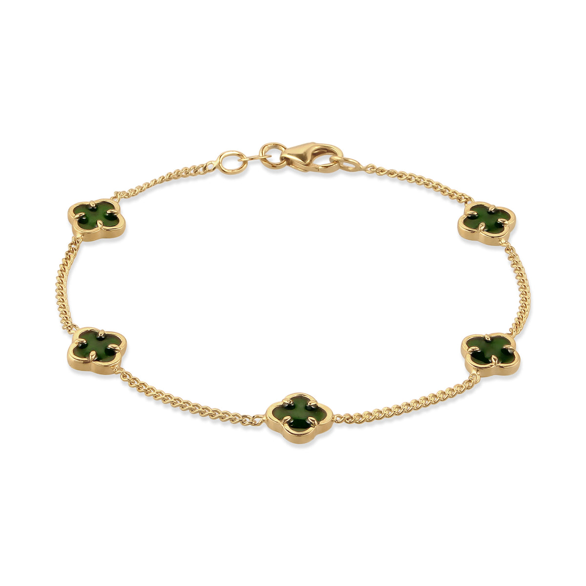 Gold - Elli | Armband Kleeblatt | Emaille (Gün) | 925 Sterling Silber vergoldet