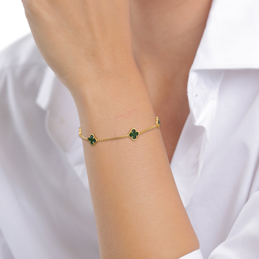 Gold - Elli | Armband Kleeblatt | Emaille (Gün) | 925 Sterling Silber vergoldet