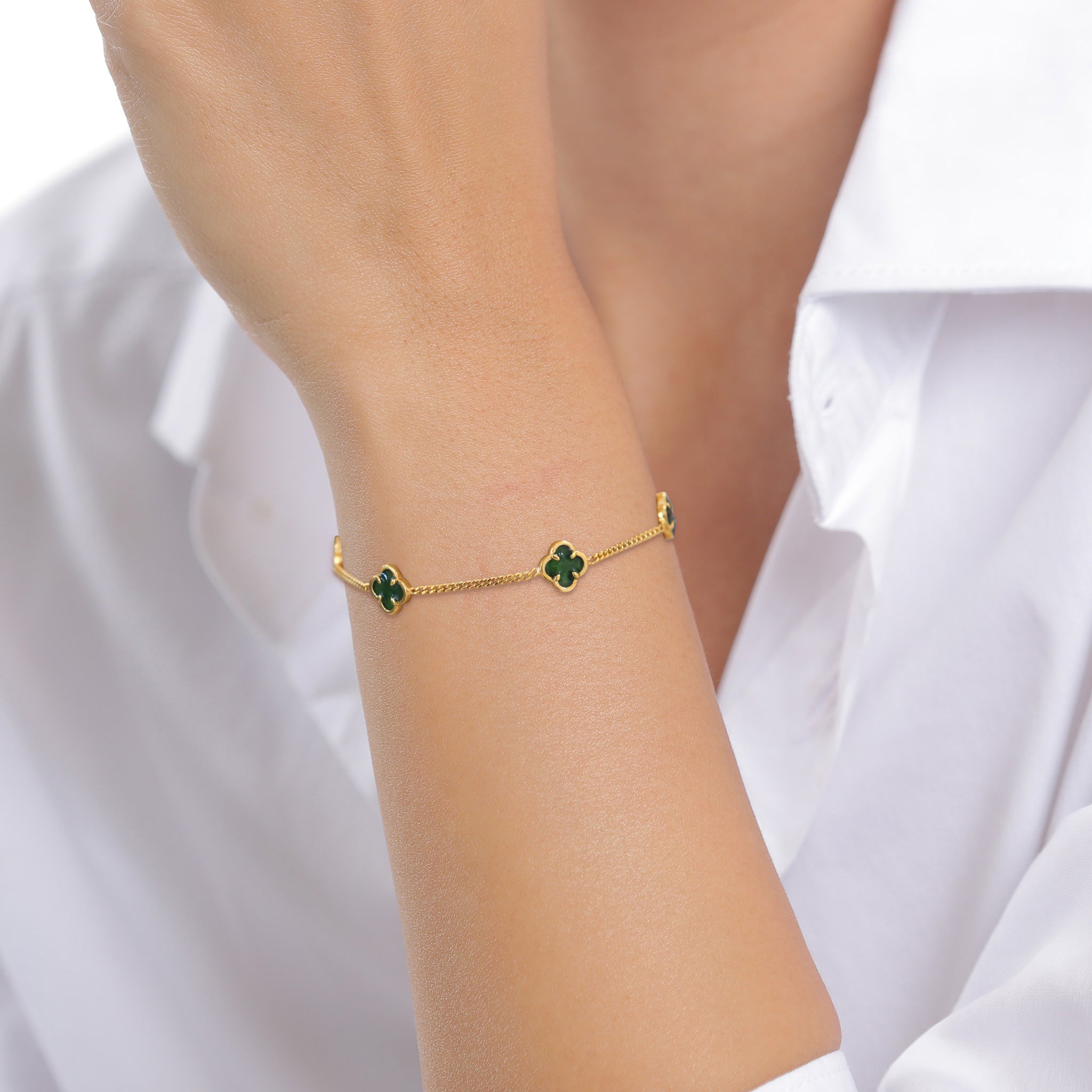 Gold - Elli | Armband Kleeblatt | Emaille (Gün) | 925 Sterling Silber vergoldet