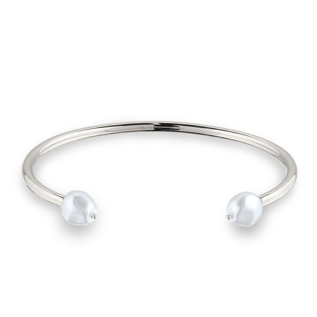Silber - Elli PREMIUM | Armreif | Mit Perlen von Swarovski® (Weiß) | 925 Sterling Silber